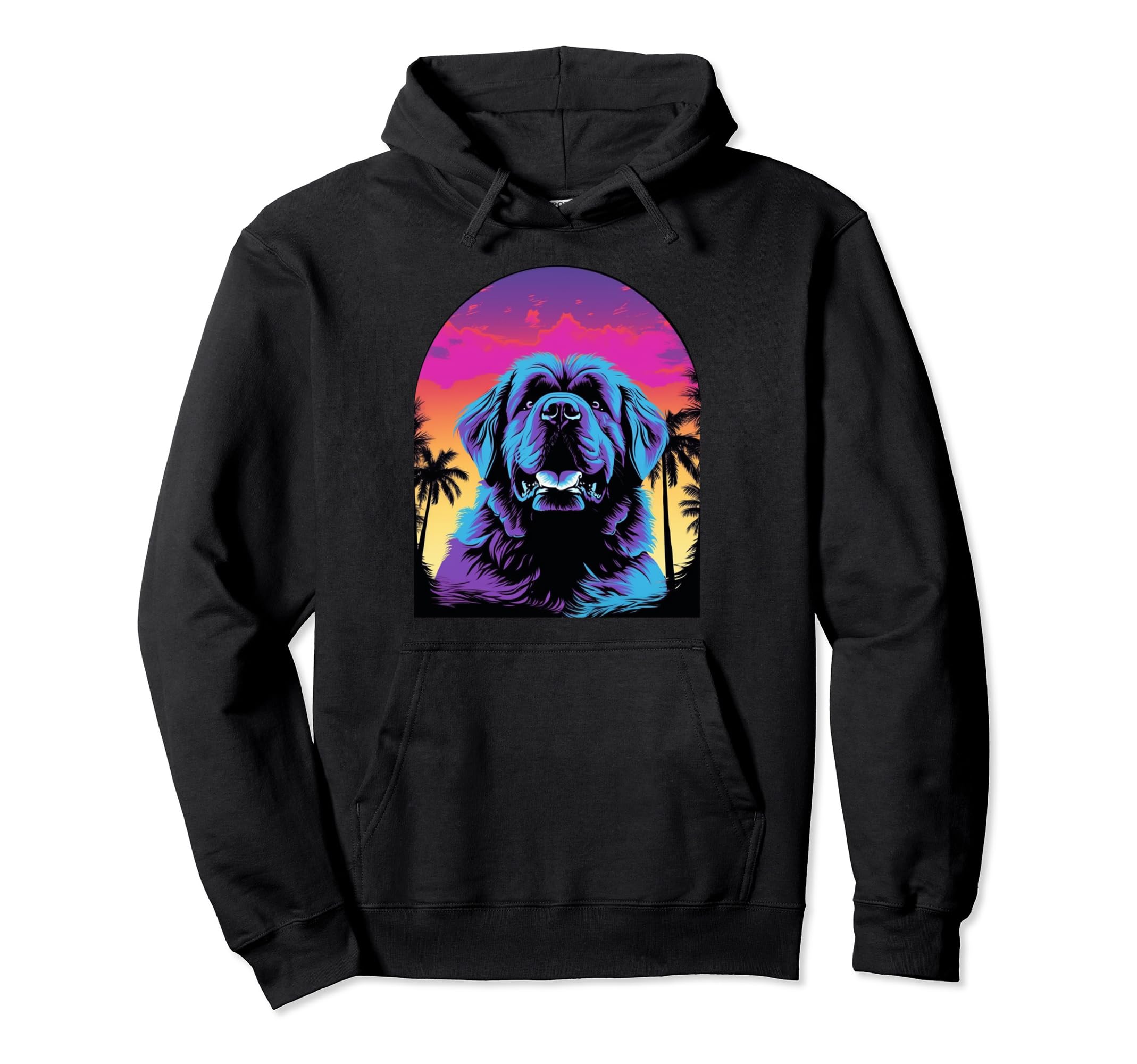 Tibetan Mastiff 80S Synthwave Sunset Hoodie - Trendy Graphic Unisex - T-Shirt, Sweatshirt, Hoodie