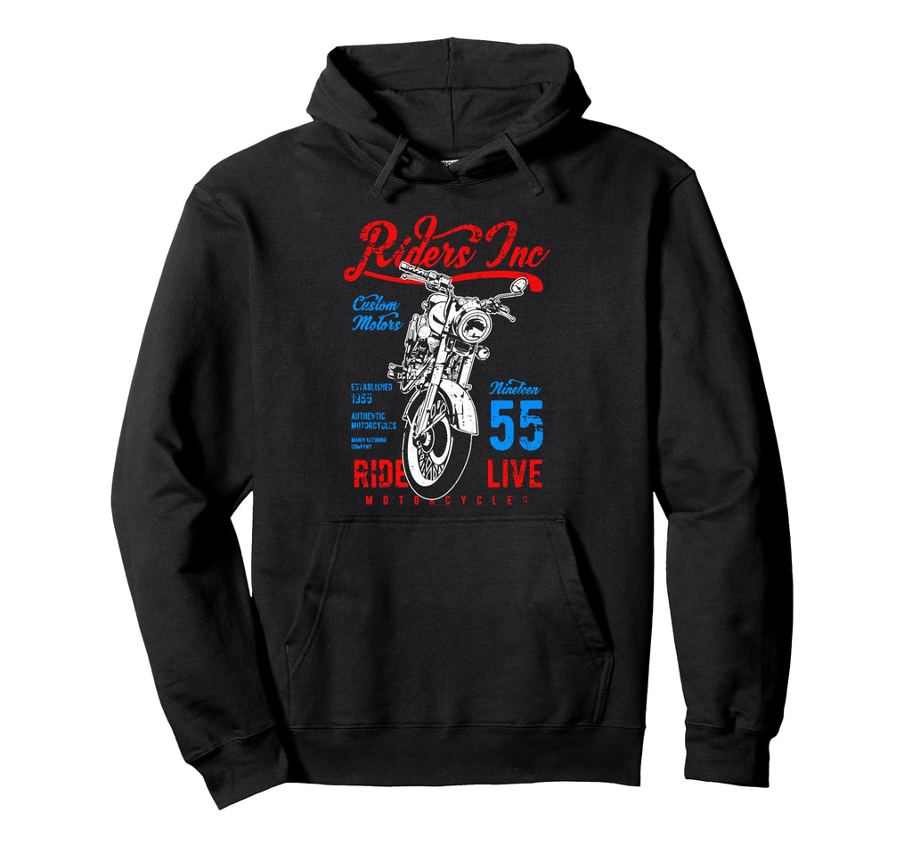 Riders Inc 1955 Motorcycle Distressed Hoodie - Graphic Print for Adults - T-Shirt, Sweatshirt, Hoodie