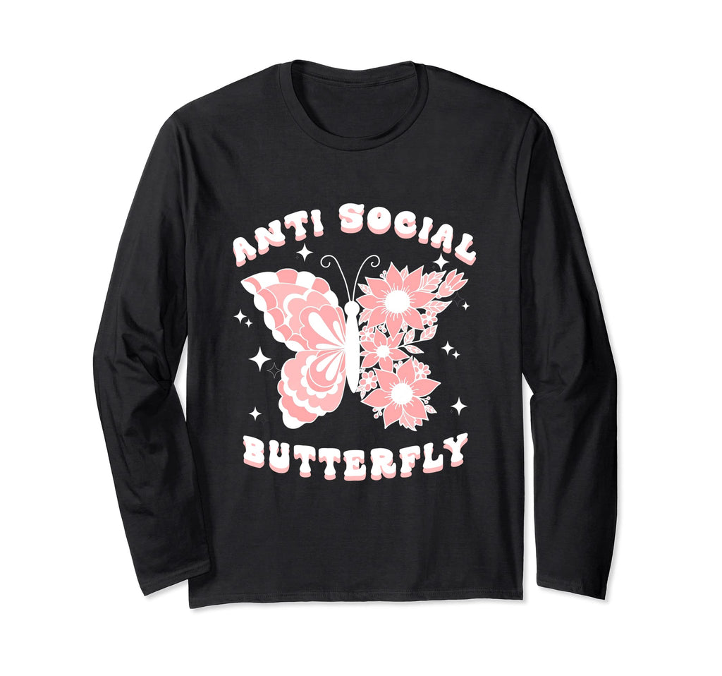 Anti Social Butterfly Womens T-Shirt - Fun Novelty Design Men Women - T-Shirt, Sweatshirt, Hoodie