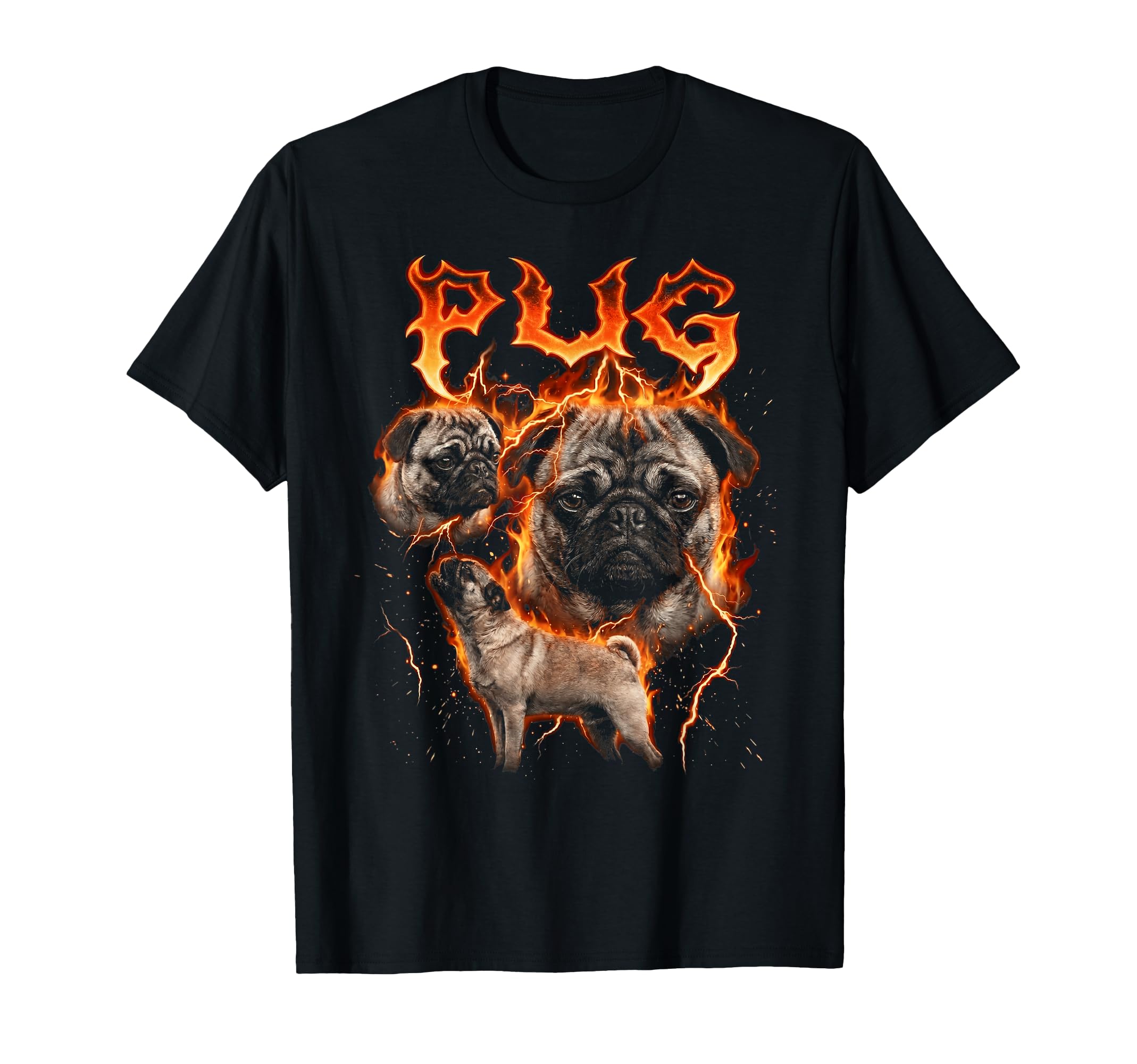Pug 80S 90S Heavy Metal Flames T-Shirt - Graphic Print Men Women - T-Shirt, Sweatshirt, Hoodie