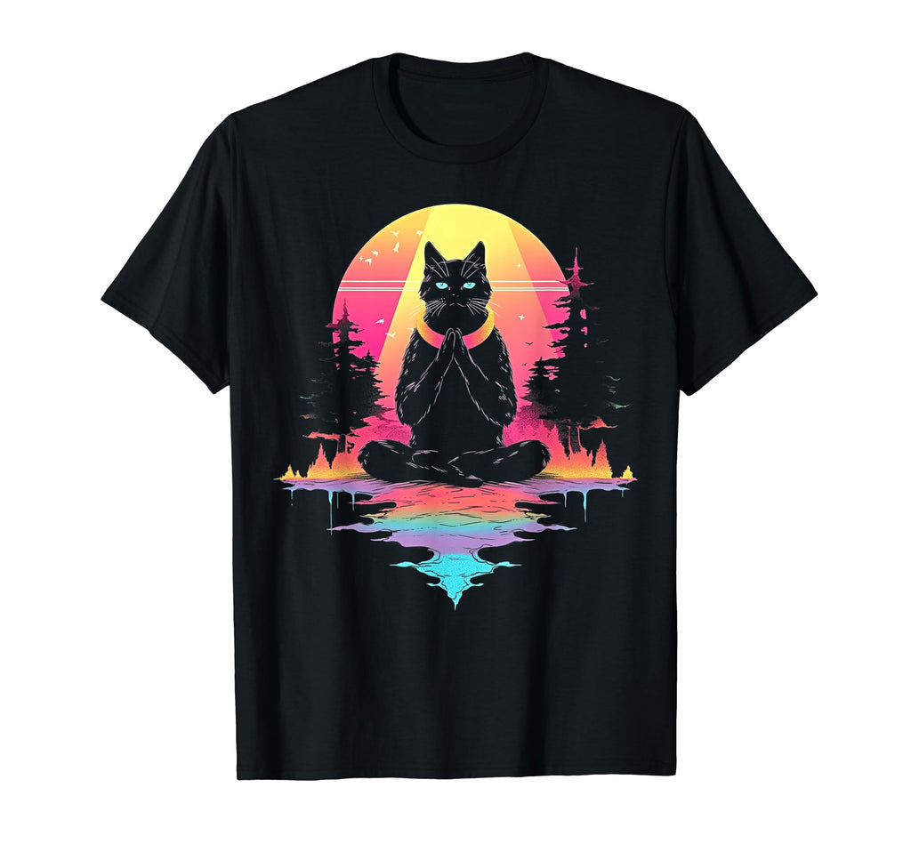 Synthwave Cat Samurai Mediation T-Shirt - Minimalist Print Unisex - T-Shirt, Sweatshirt, Hoodie