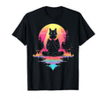 Synthwave Cat Samurai Mediation T-Shirt - Minimalist Print Unisex - T-Shirt, Sweatshirt, Hoodie