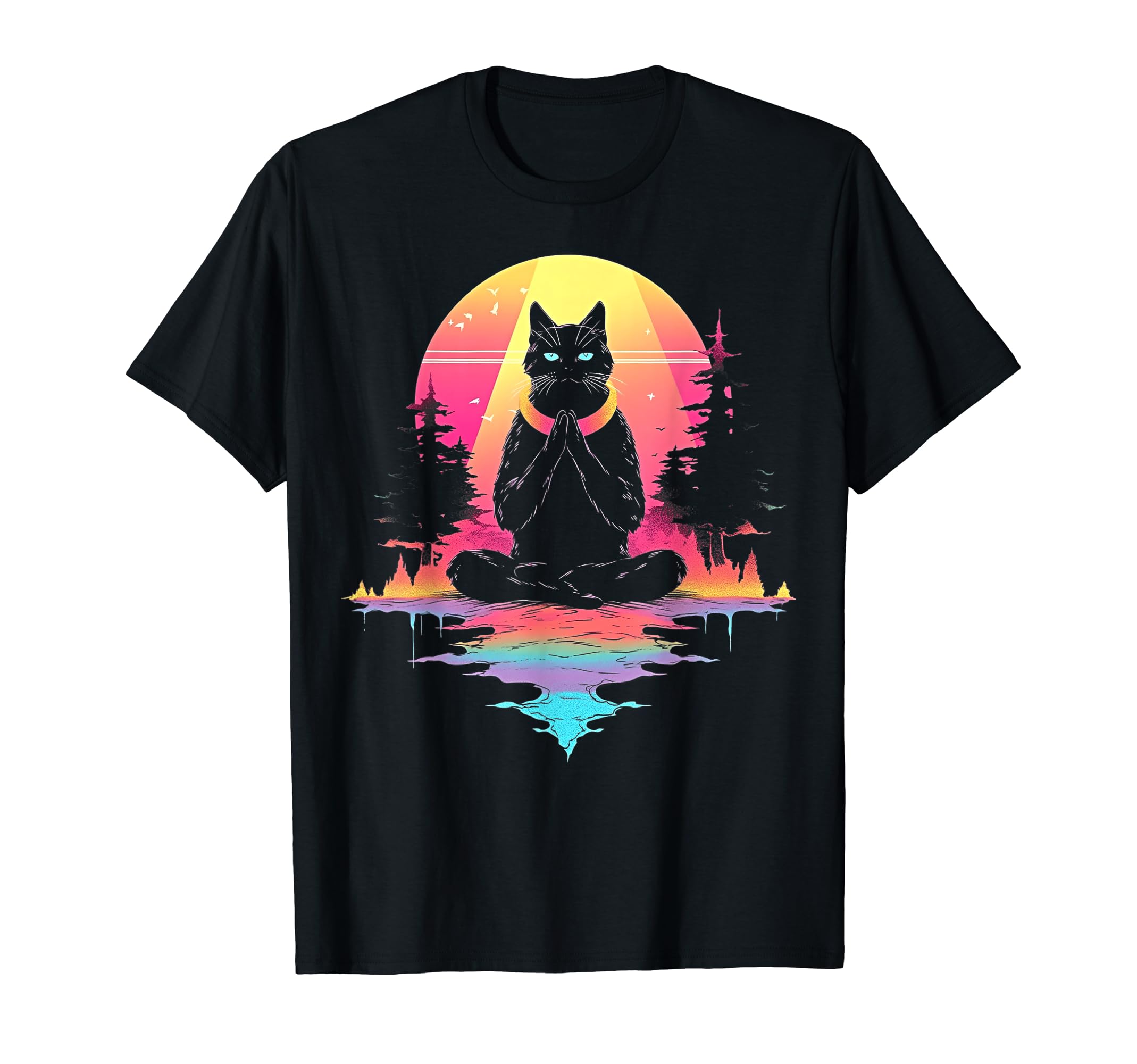 Synthwave Cat Samurai Mediation T-Shirt - Minimalist Print Unisex - T-Shirt, Sweatshirt, Hoodie
