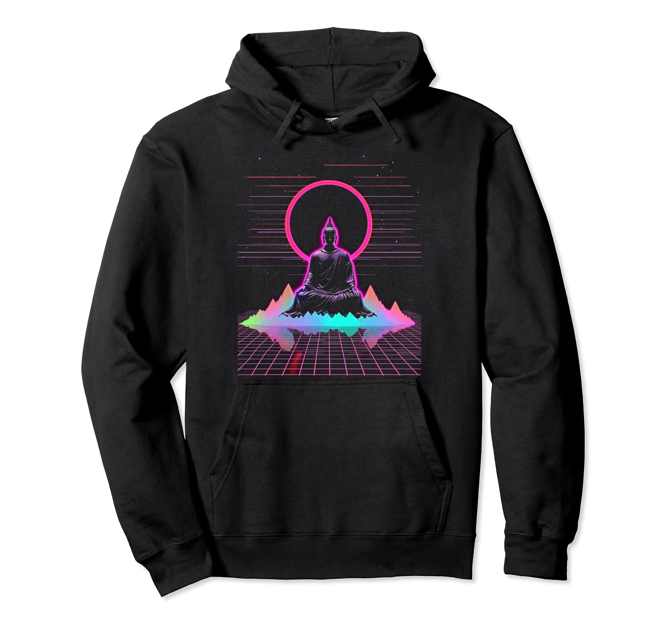 Synthwave Alien Buddha Cyberpunk 80S Hoodie - Fun Novelty Design Unisex - T-Shirt, Sweatshirt, Hoodie