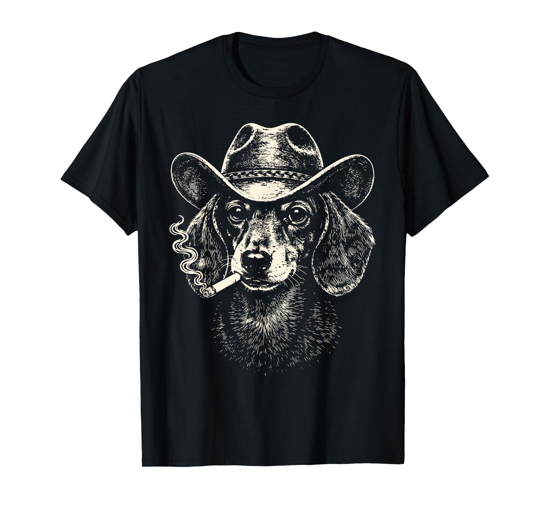 Western Cowboy Dachshund Smoking T-Shirt - Casual Everyday Wear Unisex - T-Shirt, Sweatshirt, Hoodie