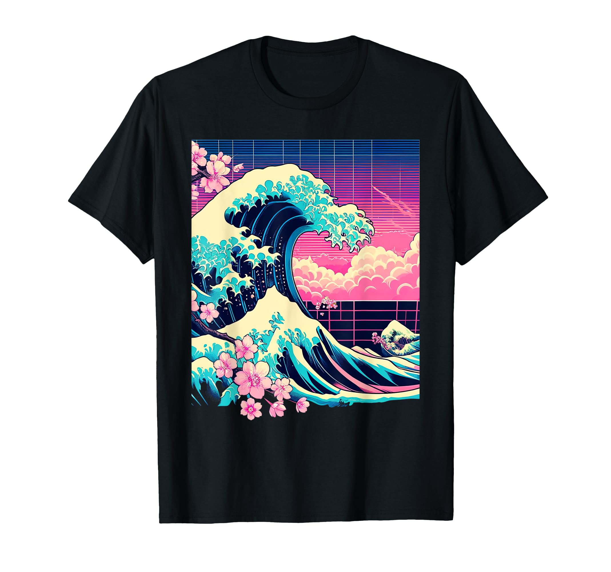 Vaporwave Great Wave Kanagawa Cherry T-Shirt - Streetwear Style Unisex - T-Shirt, Sweatshirt, Hoodie