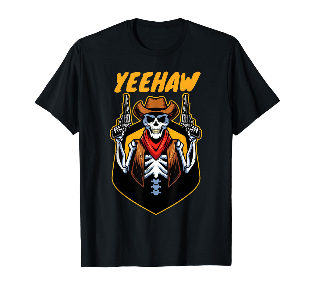 Yeehaw Cowboy Skeleton Hat Funny T-Shirt - Minimalist Print Men Women - T-Shirt, Sweatshirt, Hoodie