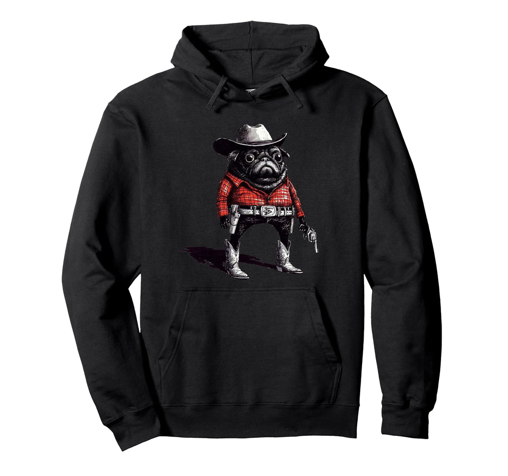 Pug Western Cowboy 90S Hoodie - Unique Graphic Unisex - T-Shirt, Sweatshirt, Hoodie