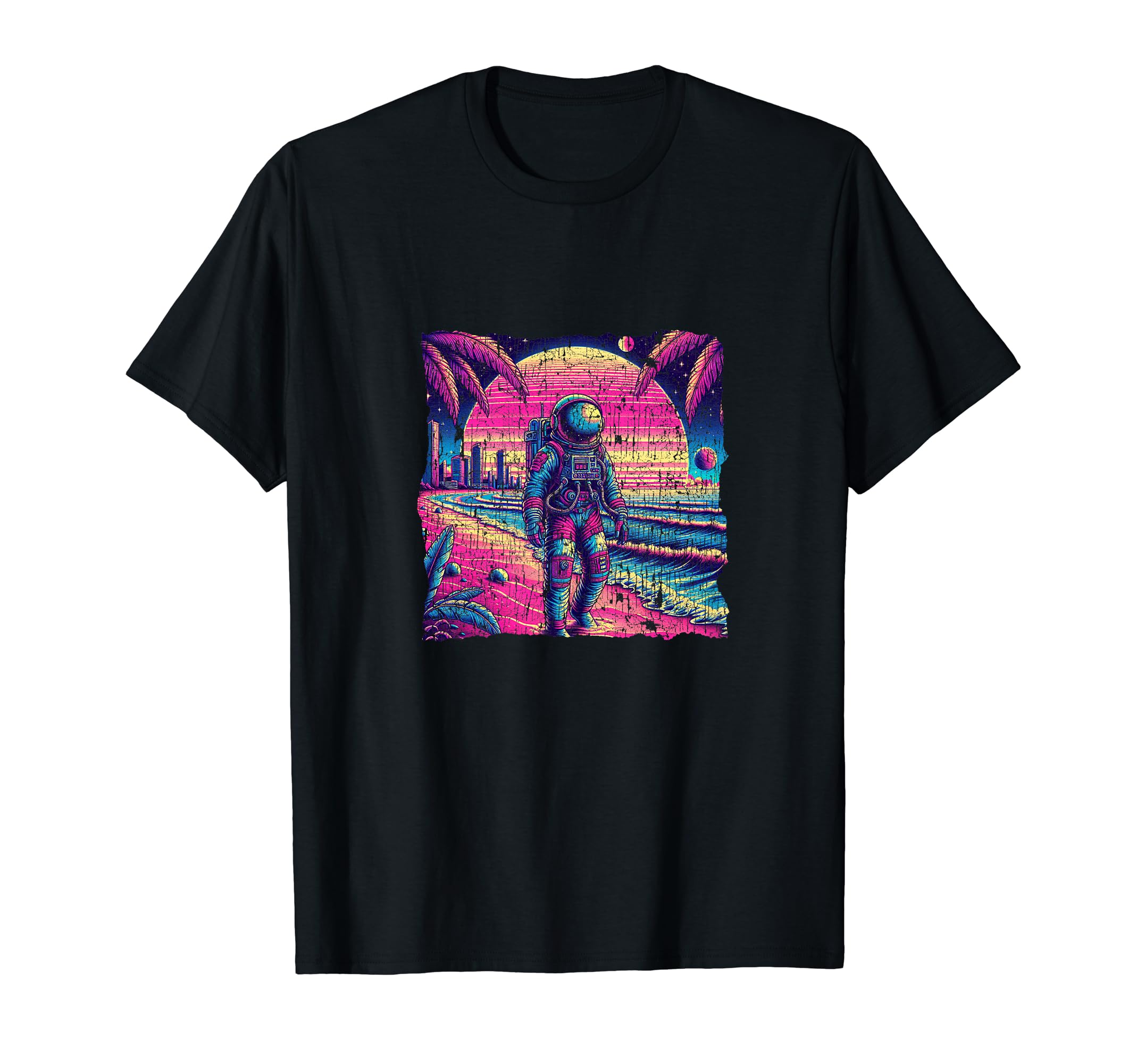 Synthwave Astronaut Beach 80S T-Shirt - Minimalist Print for Adults - T-Shirt, Sweatshirt, Hoodie