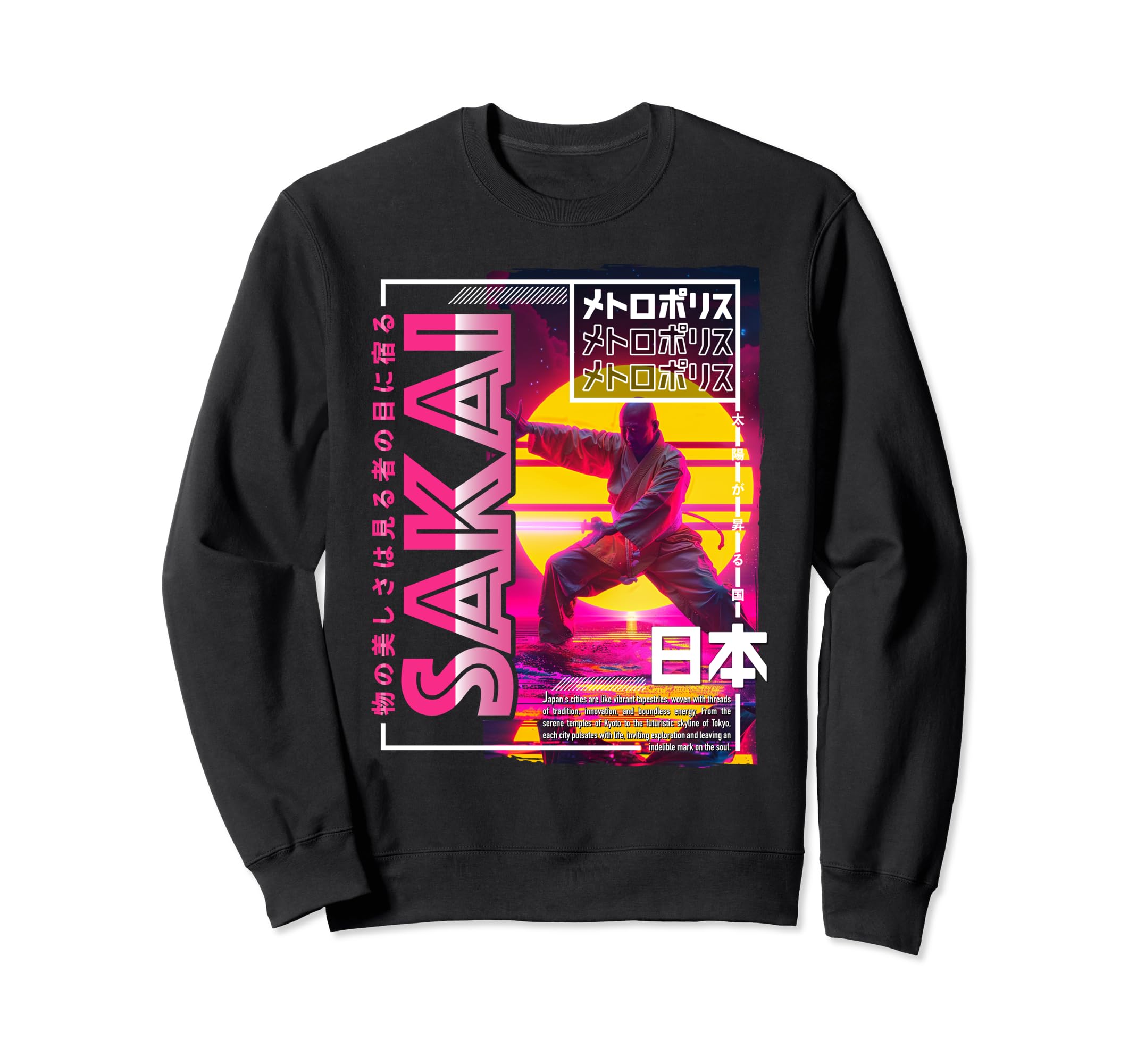 Sakai City 80S Synthwave Shaolin Sweatshirt - Graphic Print Men Women - T-Shirt, Sweatshirt, Hoodie