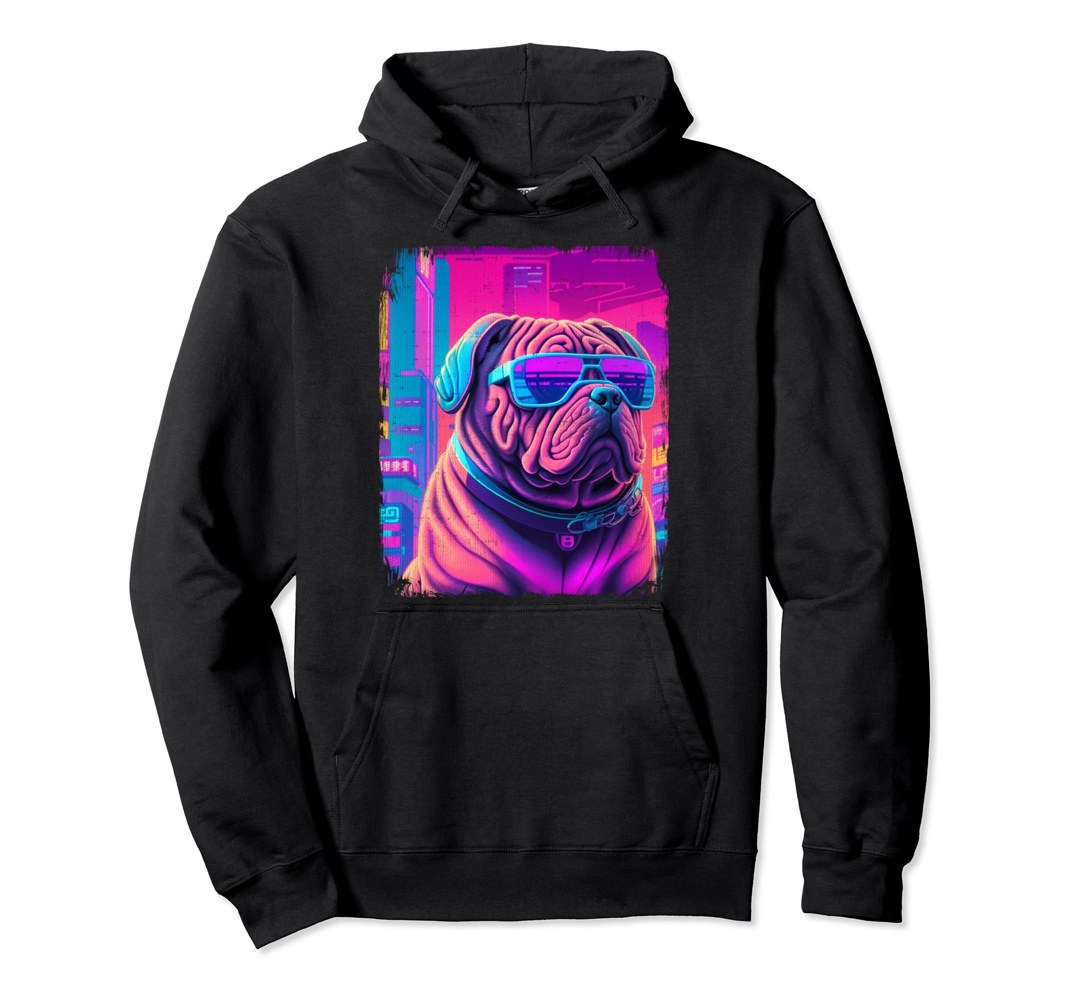 Shar Pei Dog Cyber Vaporwave 80S Hoodie - Custom Art Print for Adults - T-Shirt, Sweatshirt, Hoodie