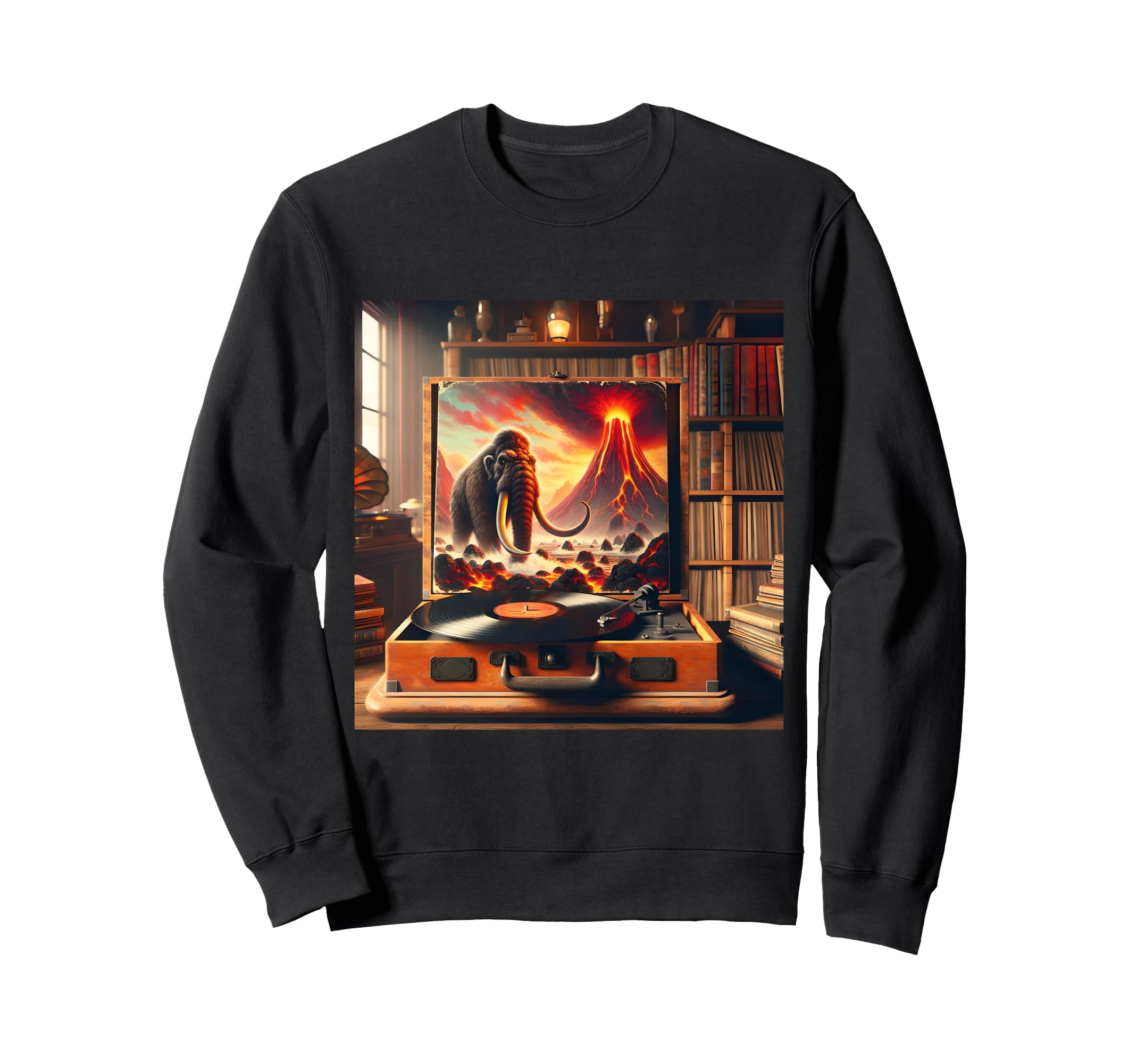 Fantasy Mammoth Vinyl Player Sweatshirt - Unique Graphic Unisex - T-Shirt, Sweatshirt, Hoodie
