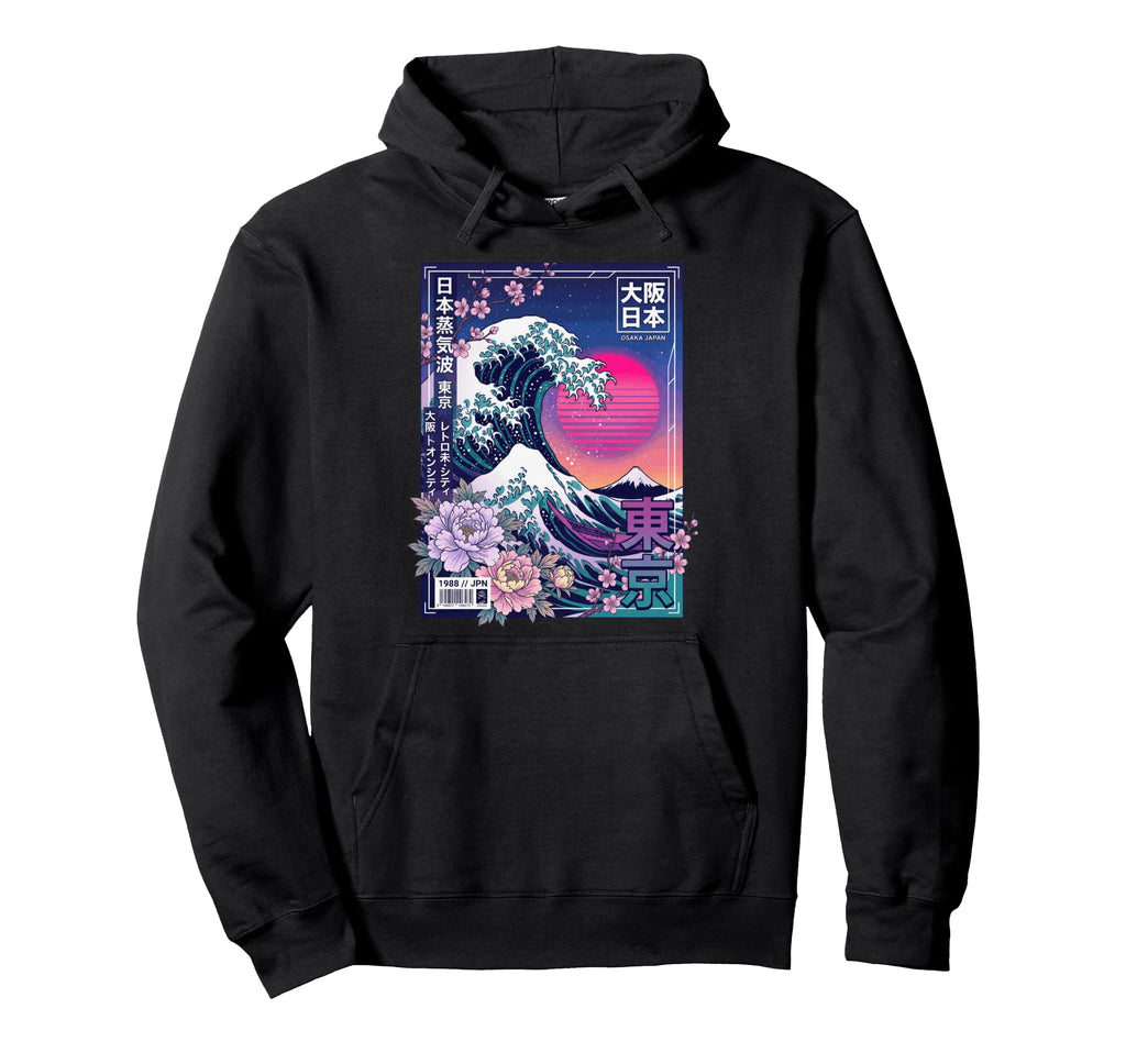 Osaka Japan Great Wave Aesthetic 80S Hoodie - Fun Novelty Design for Adults - T-Shirt, Sweatshirt, Hoodie