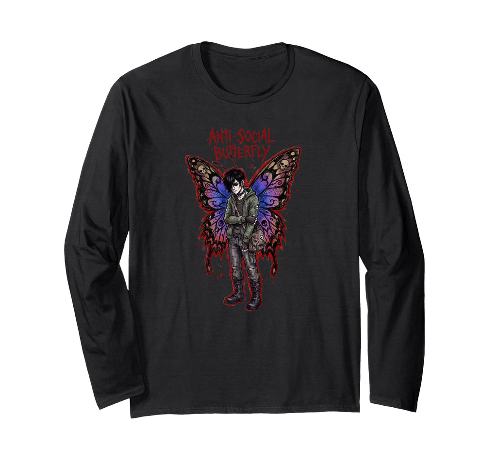 Anti Social Butterfly Emo Goth Male T-Shirt - Custom Art Print Unisex - T-Shirt, Sweatshirt, Hoodie