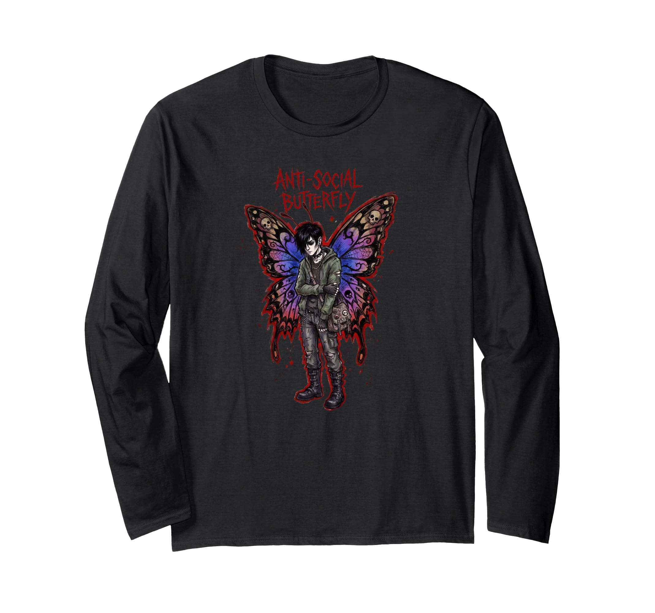 Anti Social Butterfly Emo Goth Male T-Shirt - Custom Art Print Unisex - T-Shirt, Sweatshirt, Hoodie