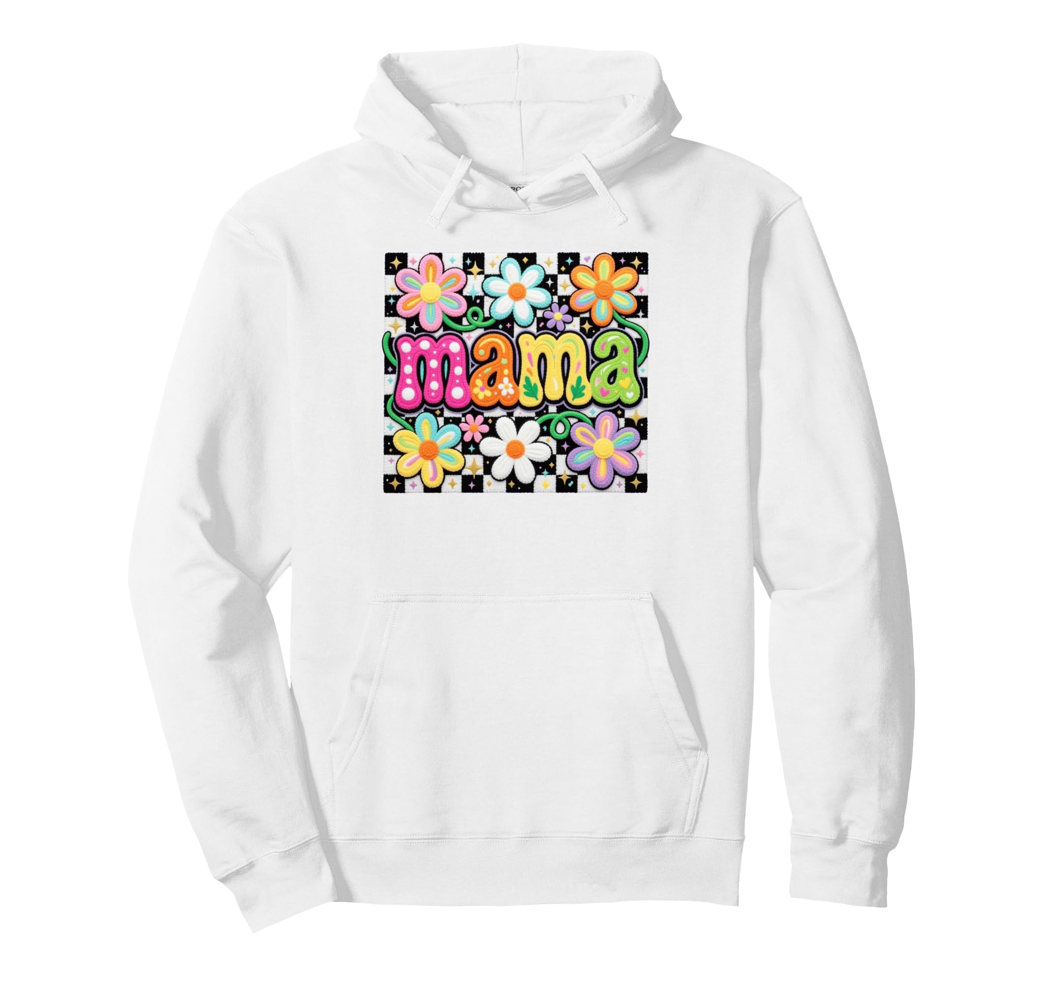 Mama Flowers Checkerboard Pattern Hoodie - Unique Graphic Unisex - T-Shirt, Sweatshirt, Hoodie