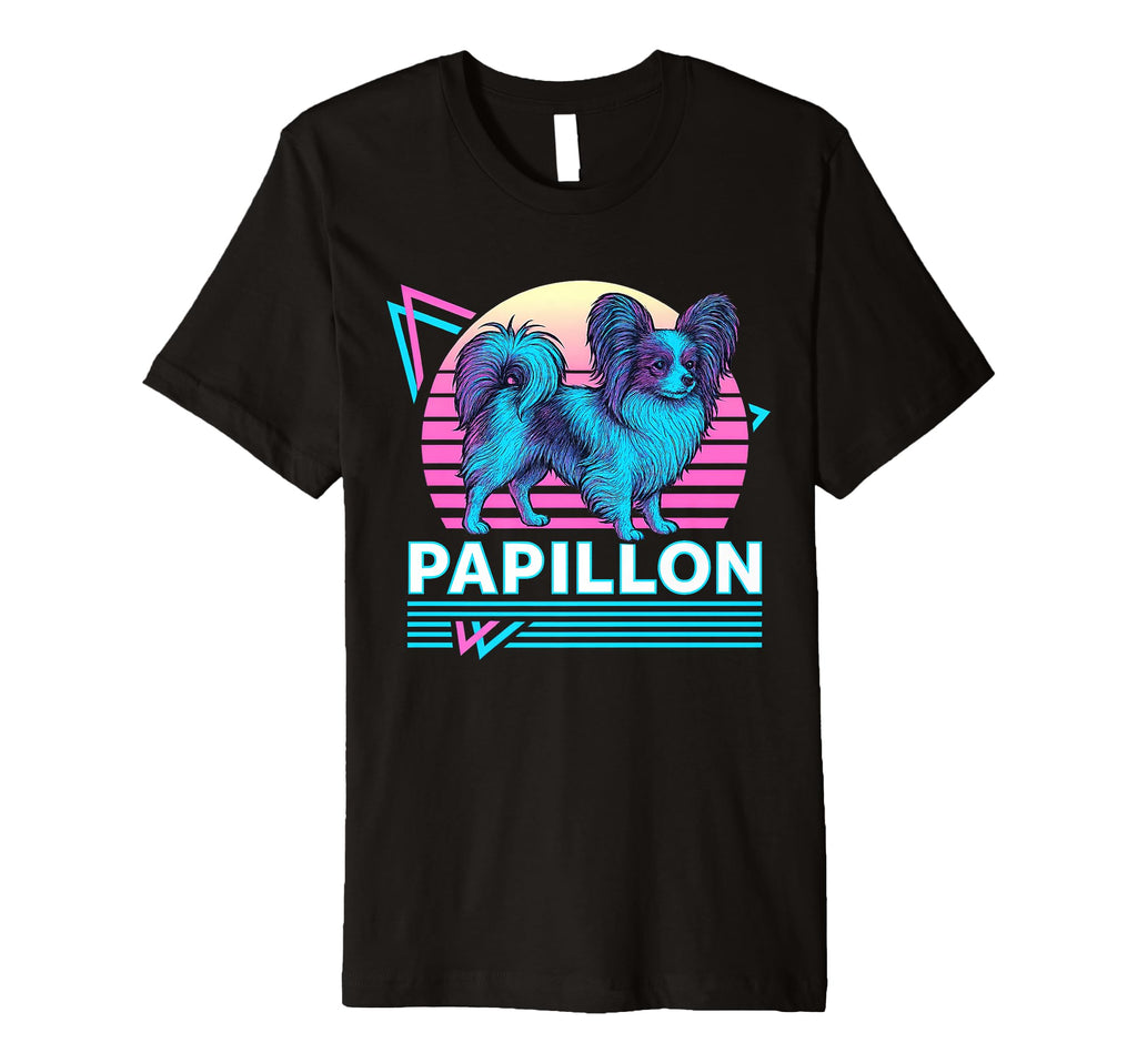 Papillon Dog Synthwave Aesthetic Dog T-Shirt - Fun Novelty Design Unisex - T-Shirt, Sweatshirt, Hoodie