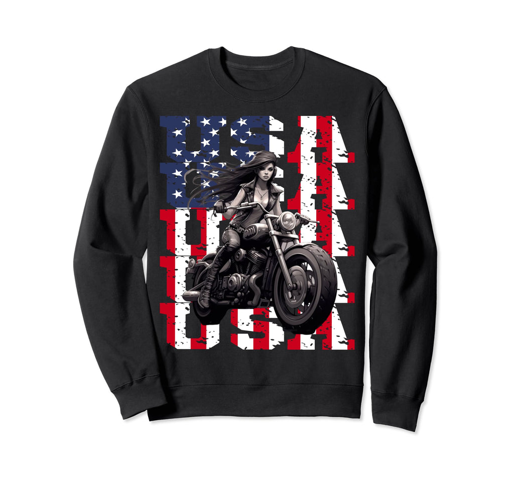 Motorcycle American Flag Helmet Sweatshirt - Casual Everyday Wear Unisex - T-Shirt, Sweatshirt, Hoodie
