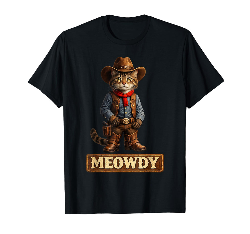 Meowdy Funny Country Side Cat Hat T-Shirt - Graphic Print for Adults - T-Shirt, Sweatshirt, Hoodie