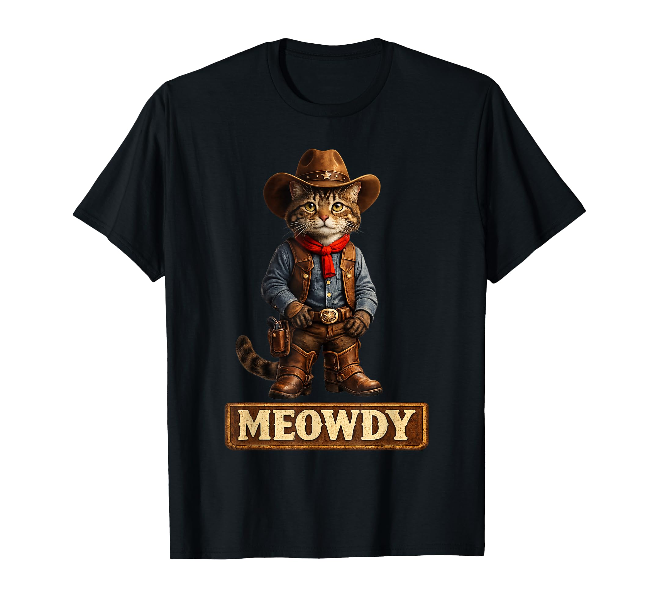 Meowdy Funny Country Side Cat Hat T-Shirt - Graphic Print for Adults - T-Shirt, Sweatshirt, Hoodie