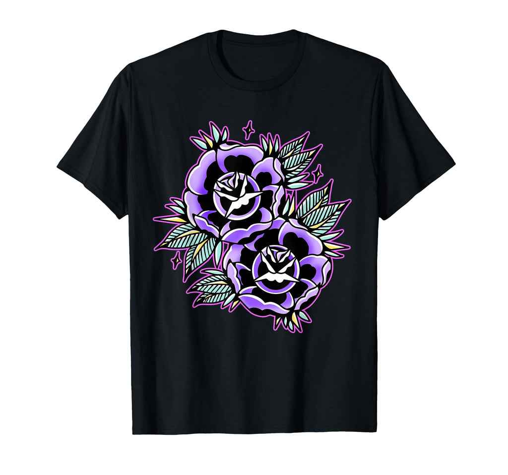 Purple Rose Traditional Tattoo Flash T-Shirt - Trendy Graphic Men Women - T-Shirt, Sweatshirt, Hoodie
