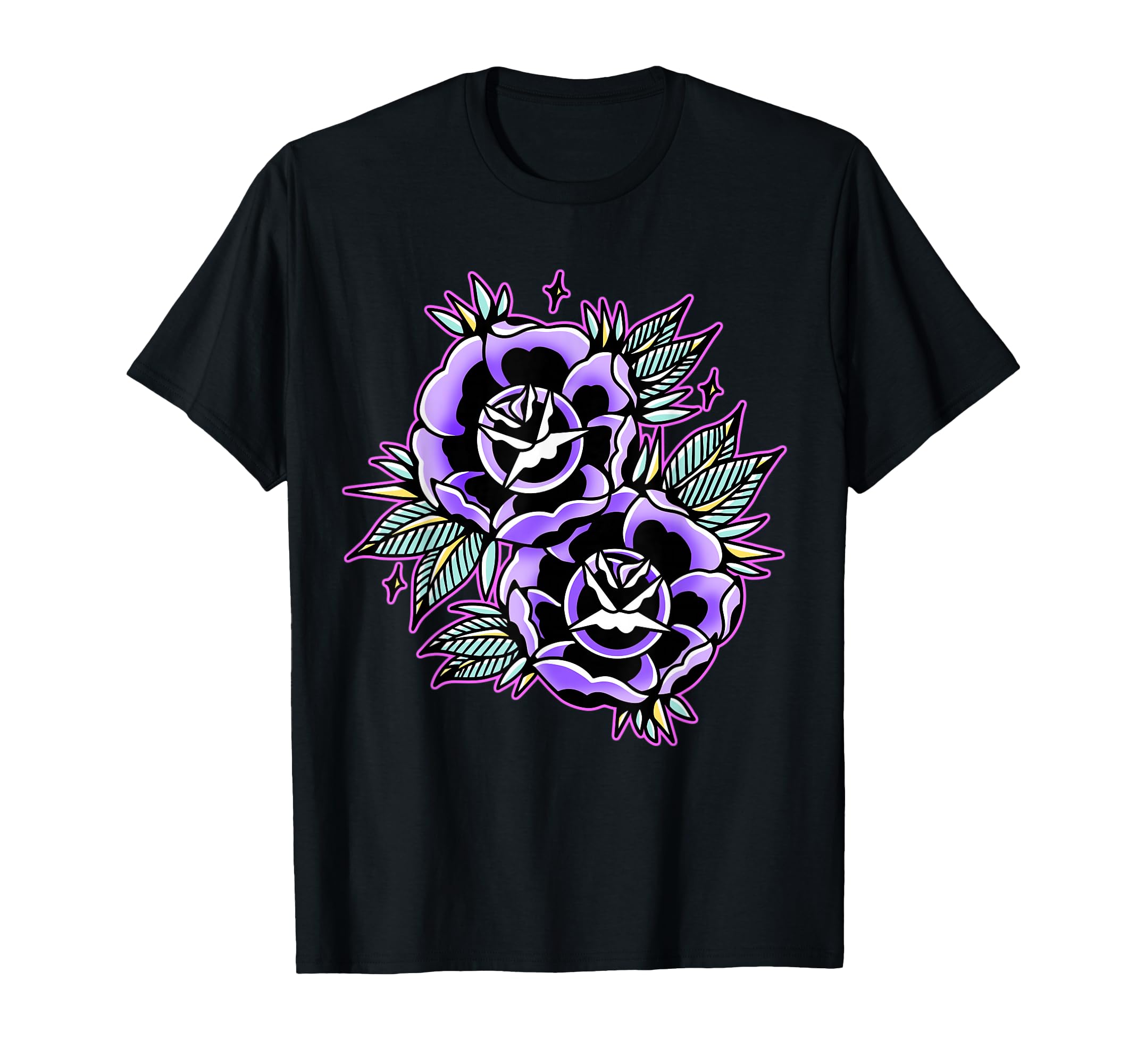 Purple Rose Traditional Tattoo Flash T-Shirt - Trendy Graphic Men Women - T-Shirt, Sweatshirt, Hoodie