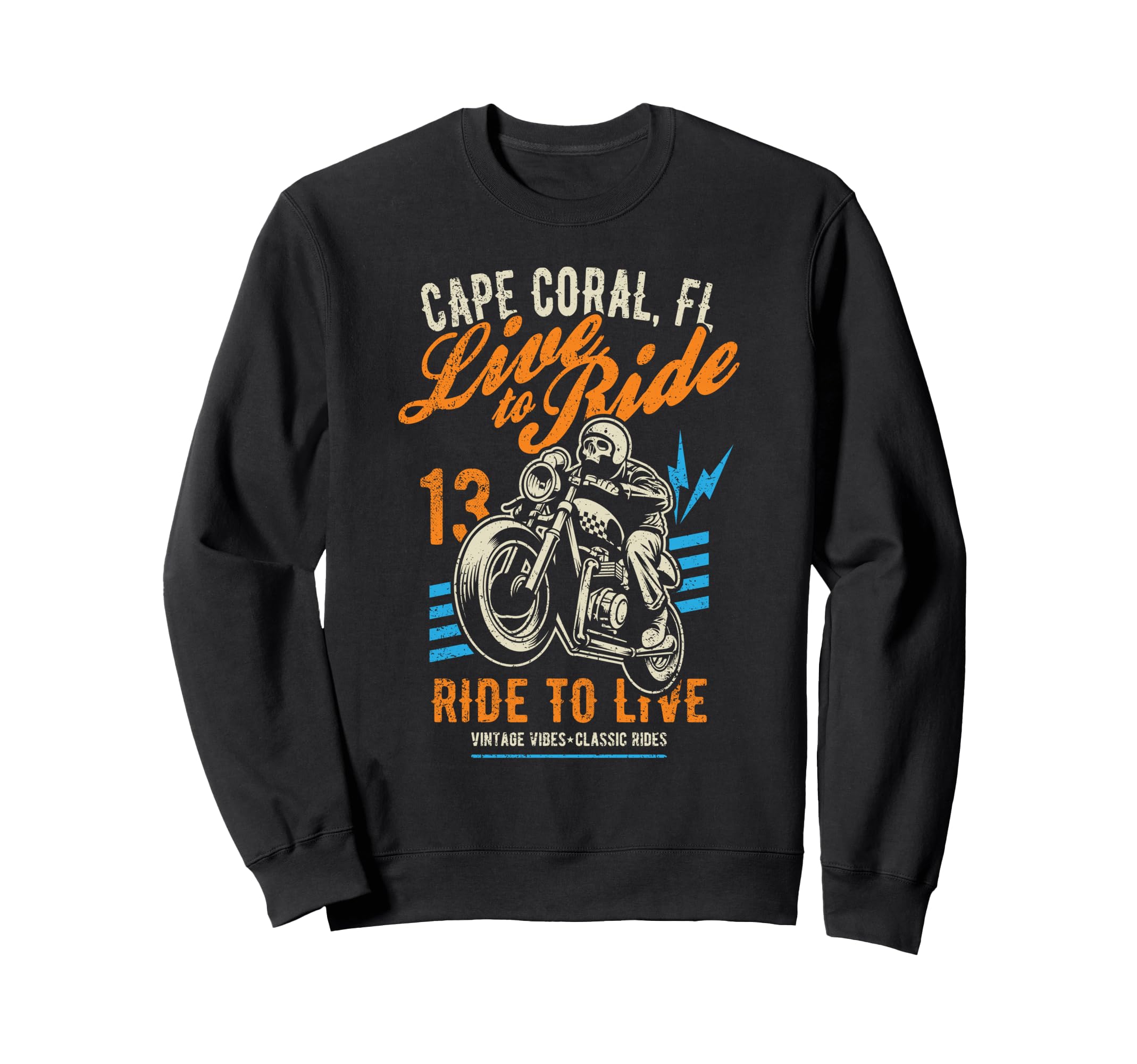 Cape Coral Fl Usa Motorcycle Skull Sweatshirt - Unique Graphic Men Women - T-Shirt, Sweatshirt, Hoodie