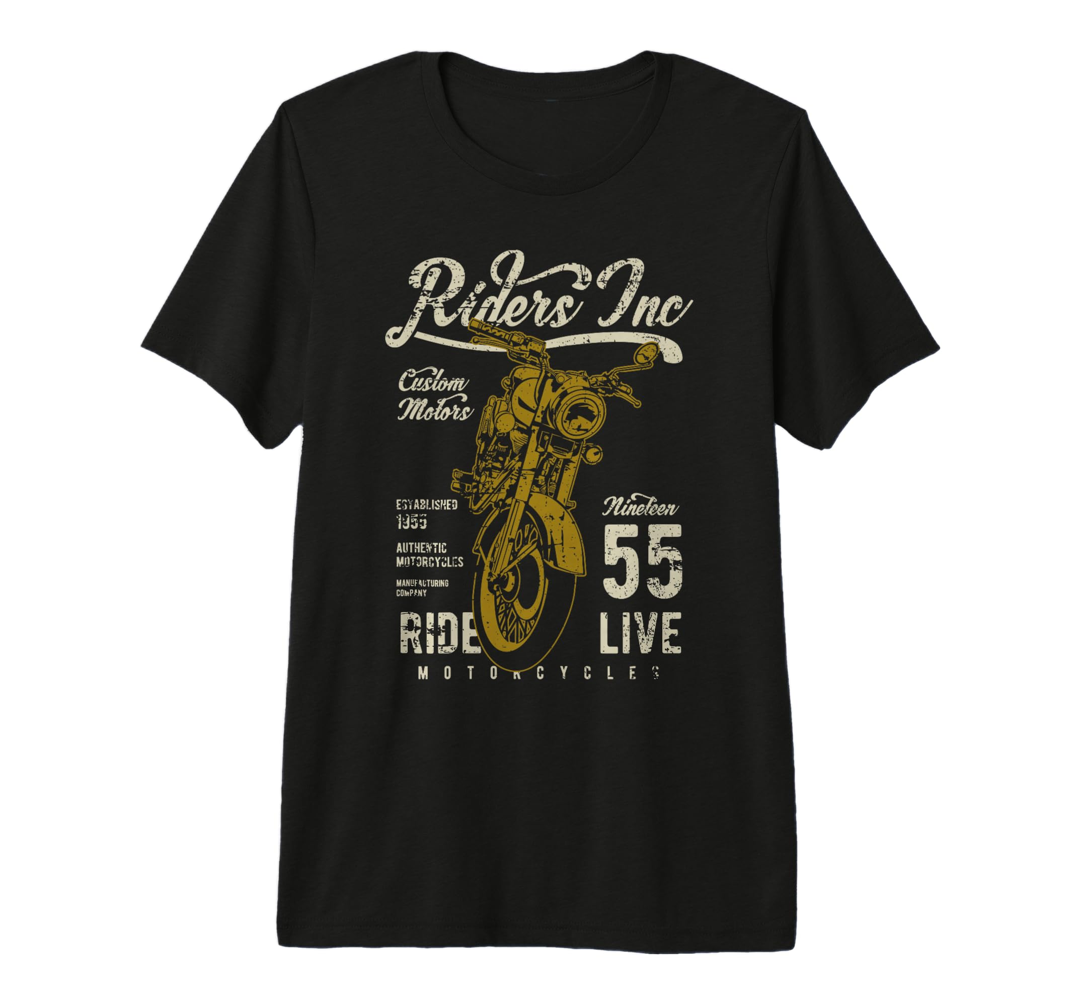 Riders Inc 1955 Motorcycle Distressed T-Shirt - Graphic Print for Adults - T-Shirt, Sweatshirt, Hoodie