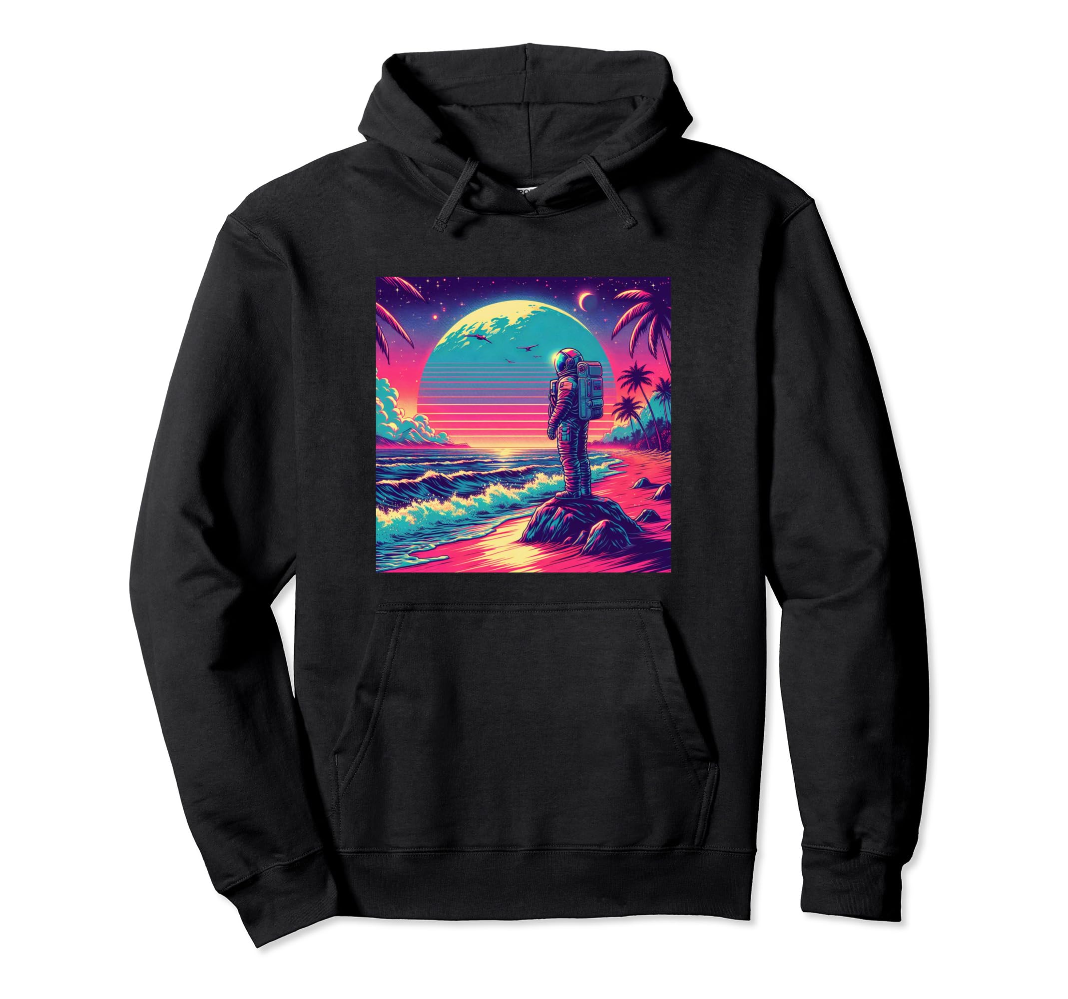 Synthwave Astronaut Beach 1980S Hoodie - Trendy Graphic Men Women - T-Shirt, Sweatshirt, Hoodie
