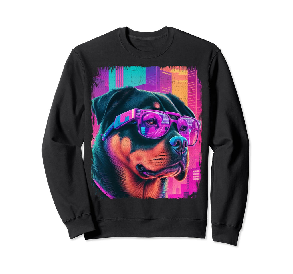Rottweiler Dog Cyber Vaporwave 80S Sweatshirt - Minimalist Print Unisex - T-Shirt, Sweatshirt, Hoodie