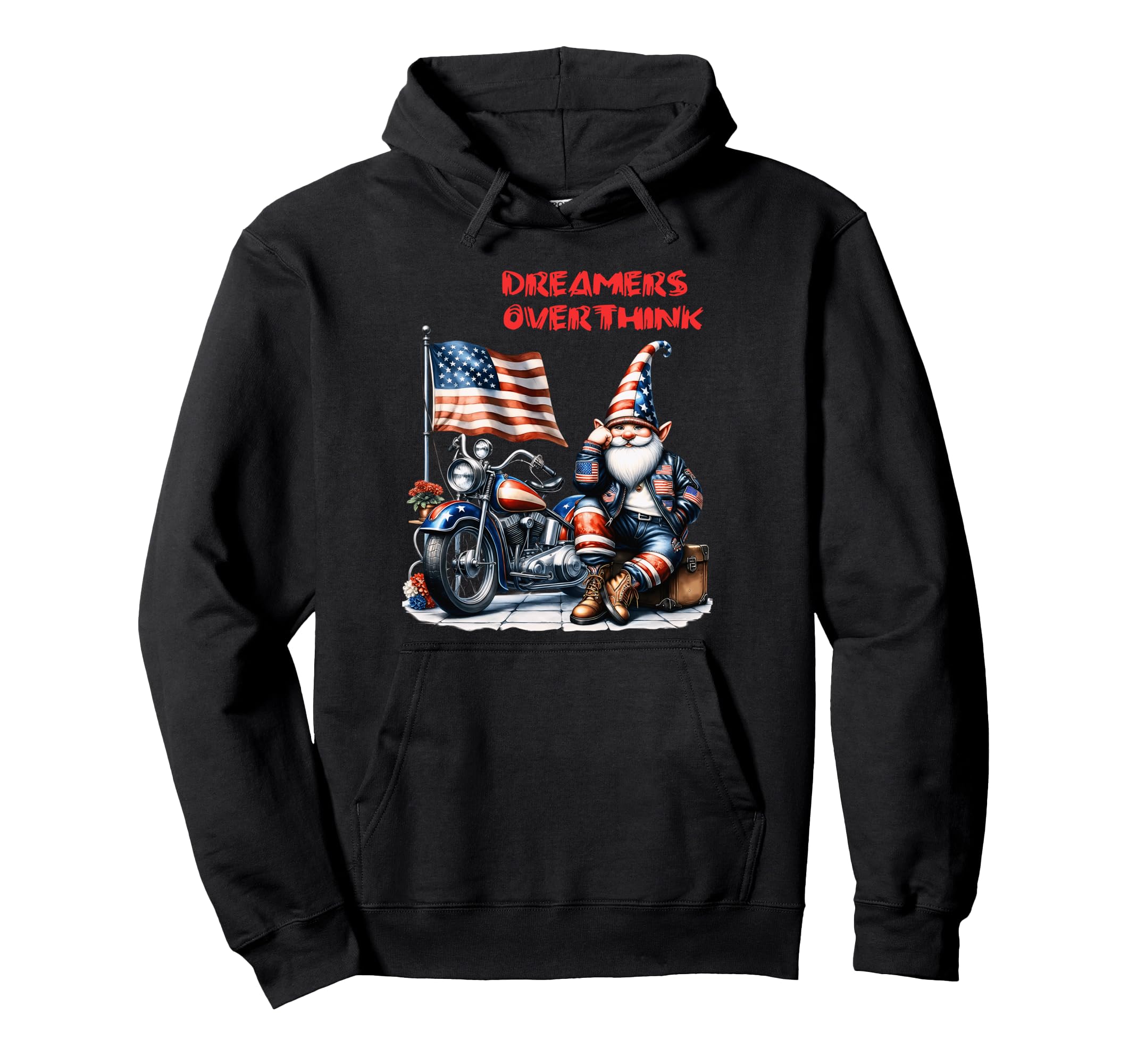 American Patriotic Biker Gnomes Hoodie - Minimalist Print Men Women - T-Shirt, Sweatshirt, Hoodie