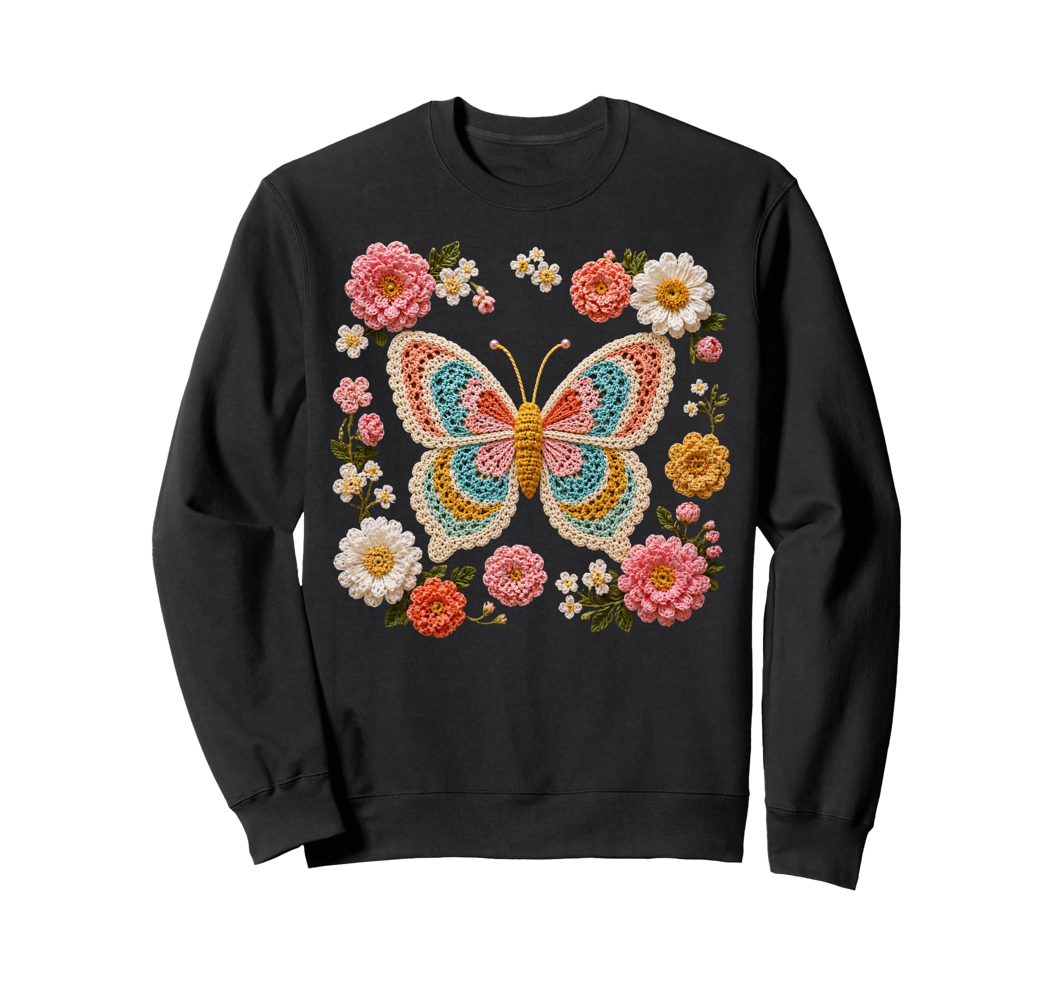 Crochet Butterfly Floral Shapes Sweatshirt - Novelty Apparel for Adults - T-Shirt, Sweatshirt, Hoodie