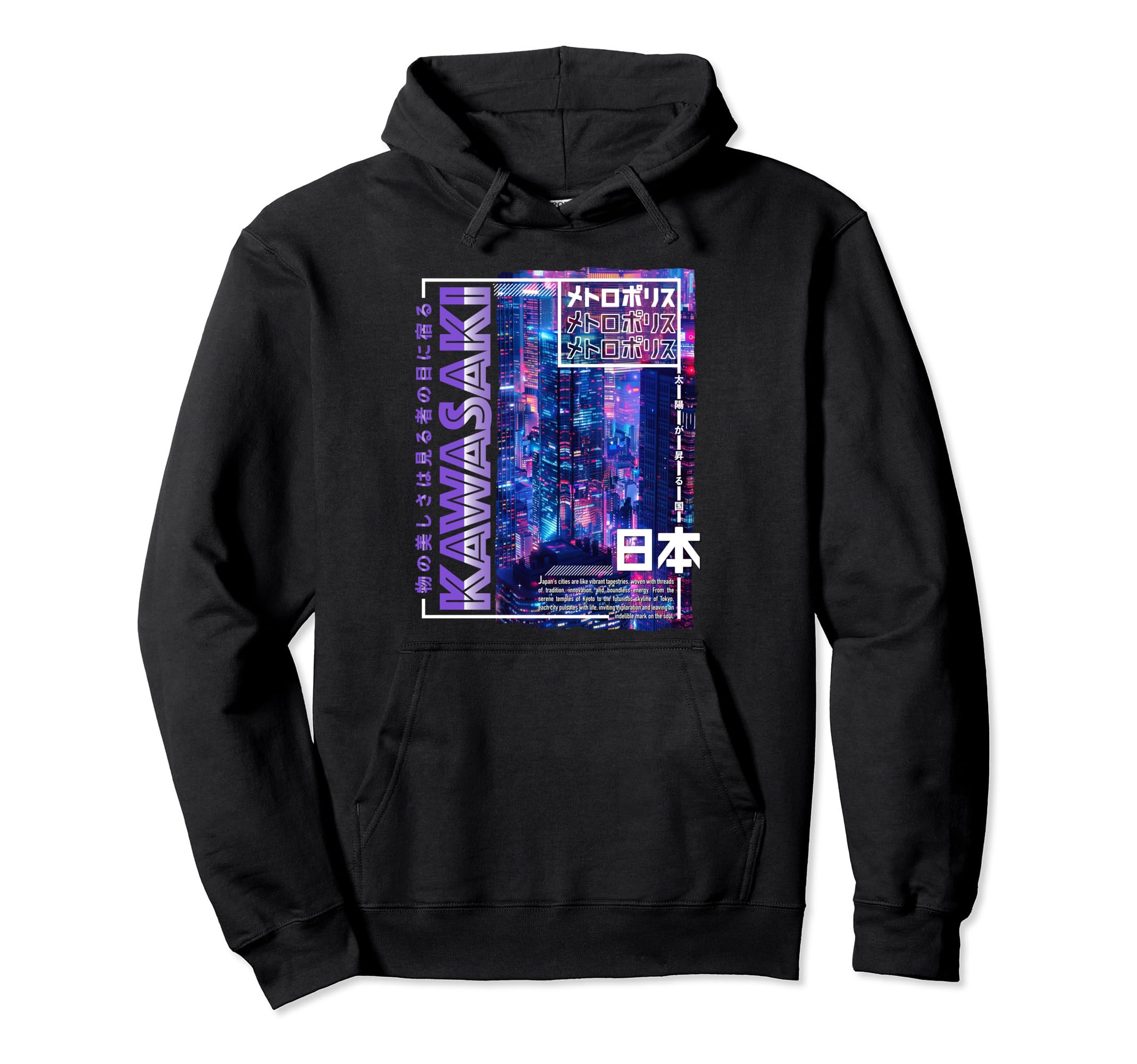 Kawasaki City 80S Synthwave Skyline Hoodie - Streetwear Style for Adults - T-Shirt, Sweatshirt, Hoodie