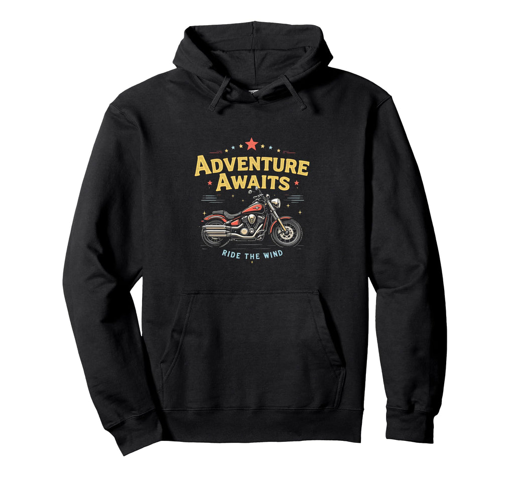 Adventure Awaits Ride Wind Motorcycle Hoodie - Trendy Graphic for Adults - T-Shirt, Sweatshirt, Hoodie