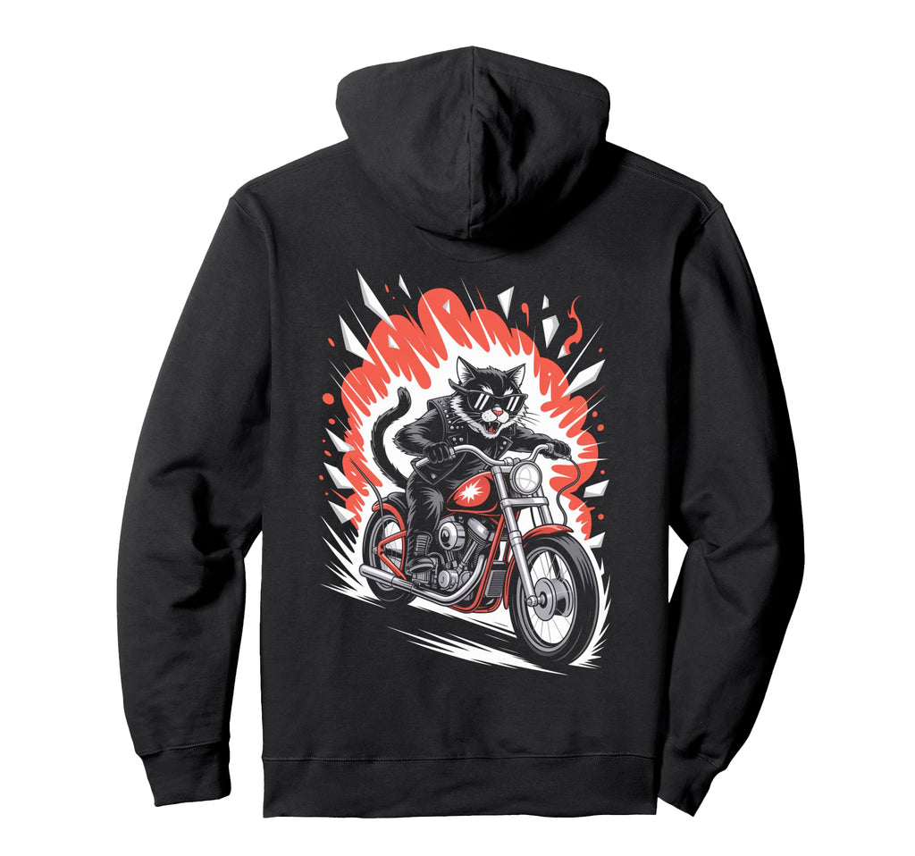 Cat Biker Riding Motorcycle Outfit Hoodie - Casual Everyday Wear Unisex - T-Shirt, Sweatshirt, Hoodie