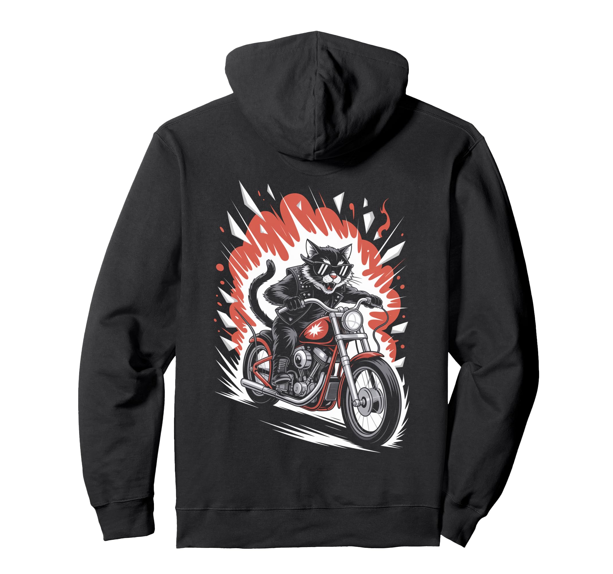 Cat Biker Riding Motorcycle Outfit Hoodie - Casual Everyday Wear Unisex - T-Shirt, Sweatshirt, Hoodie