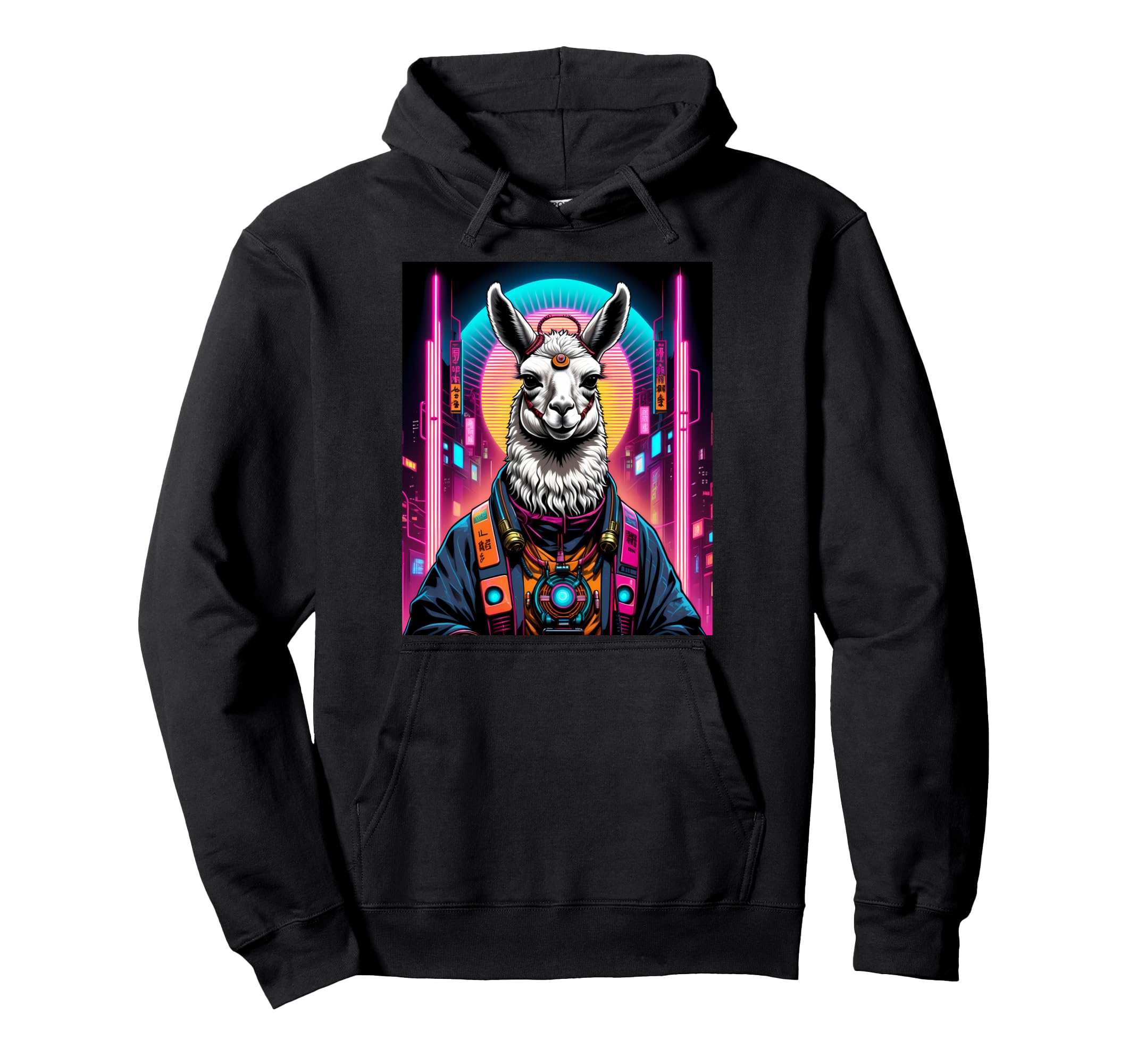 Vaporwave Lama Alpaca 80S Synthwave Hoodie - Graphic Print Unisex - T-Shirt, Sweatshirt, Hoodie