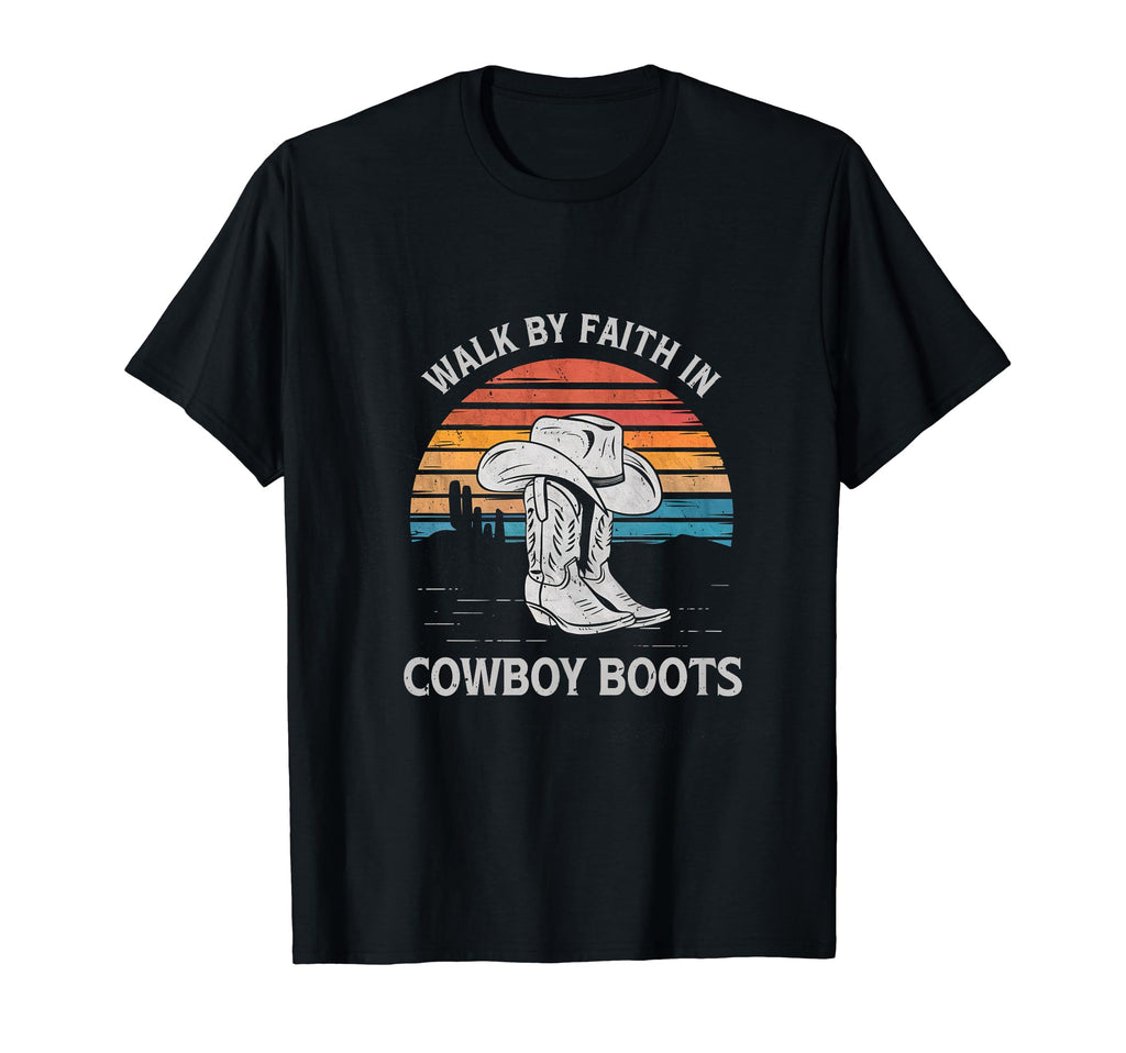 Walk Faith Cowboy Boots Western T-Shirt - Minimalist Print for Adults - T-Shirt, Sweatshirt, Hoodie