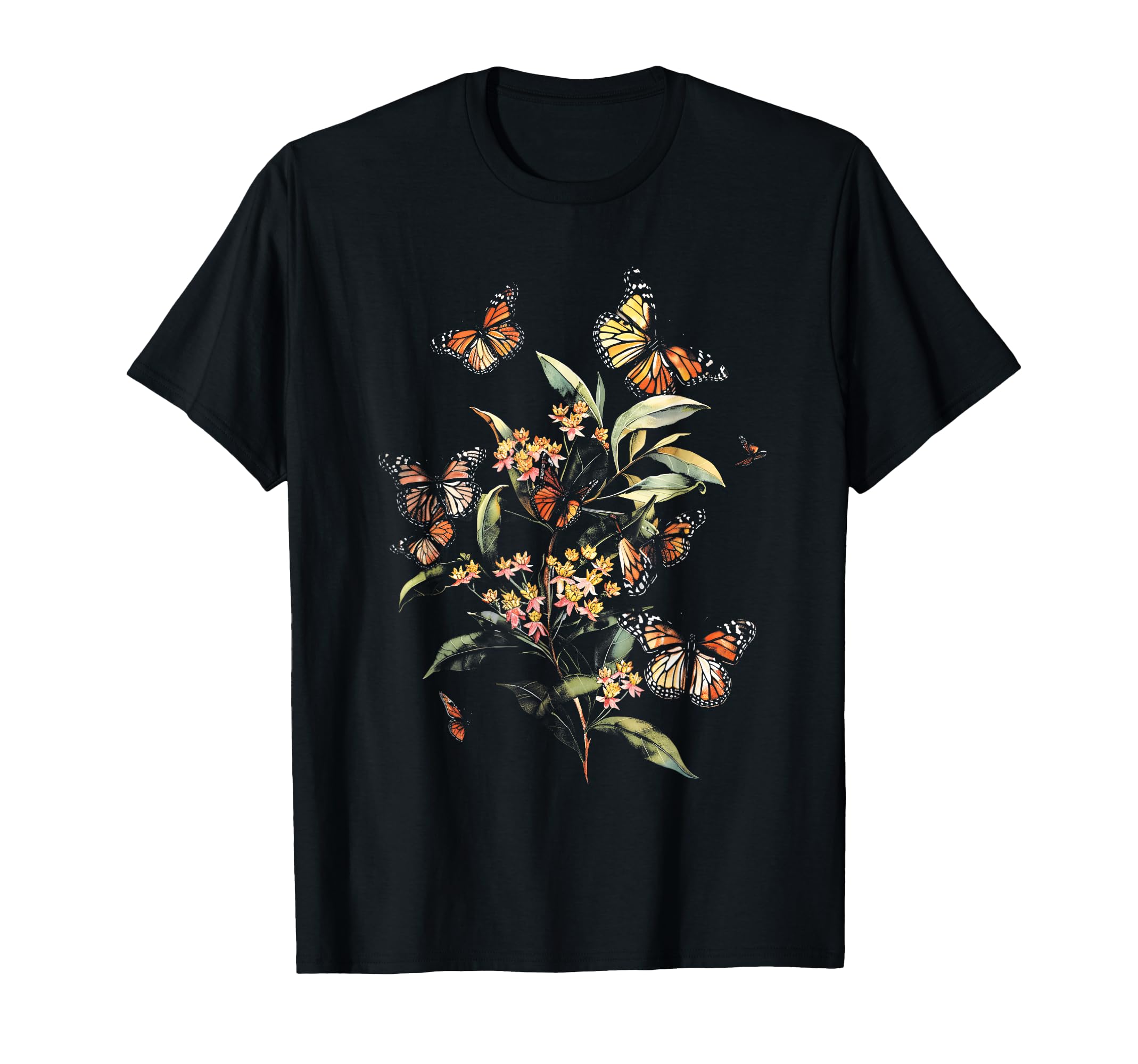 Monarch Butterfly Milkweed Flower T-Shirt - Custom Art Print Men Women - T-Shirt, Sweatshirt, Hoodie