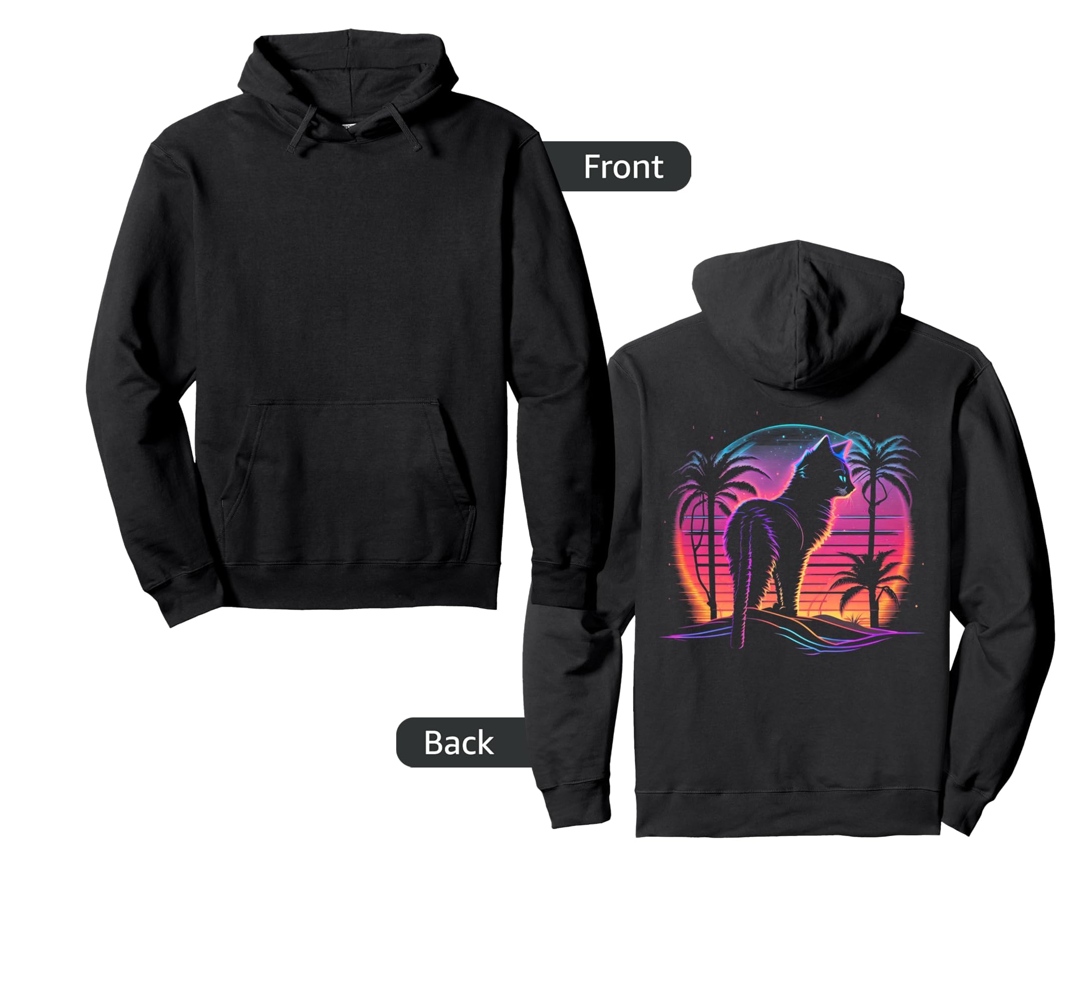 Cat Vaporwave Retrowave Aesthetic Synthwave Hoodie - Graphic Print Unisex - T-Shirt, Sweatshirt, Hoodie