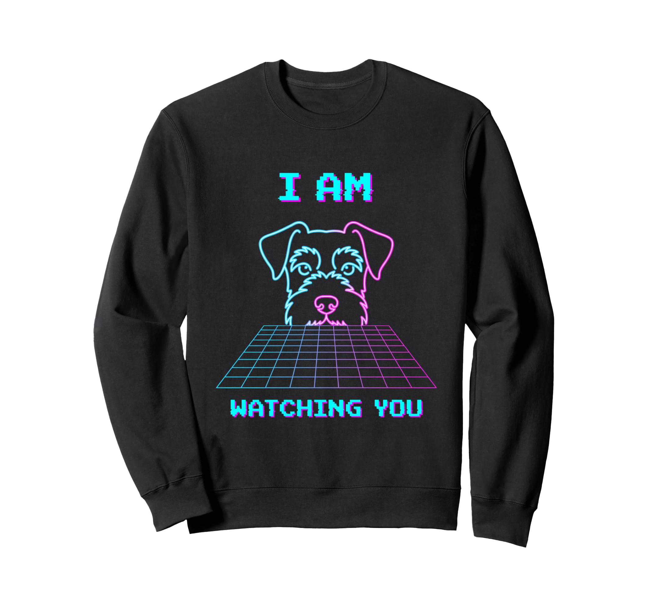 Schnauzer Peeking Synthwave Dog 80S Sweatshirt - Graphic Print Unisex - T-Shirt, Sweatshirt, Hoodie