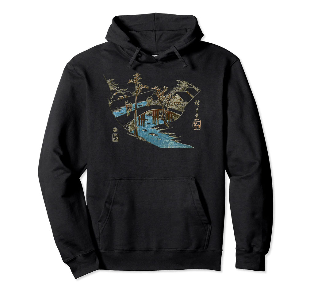 Famous Fine Art Bridge Snow Hiroshige Hoodie - Graphic Print Men Women - T-Shirt, Sweatshirt, Hoodie