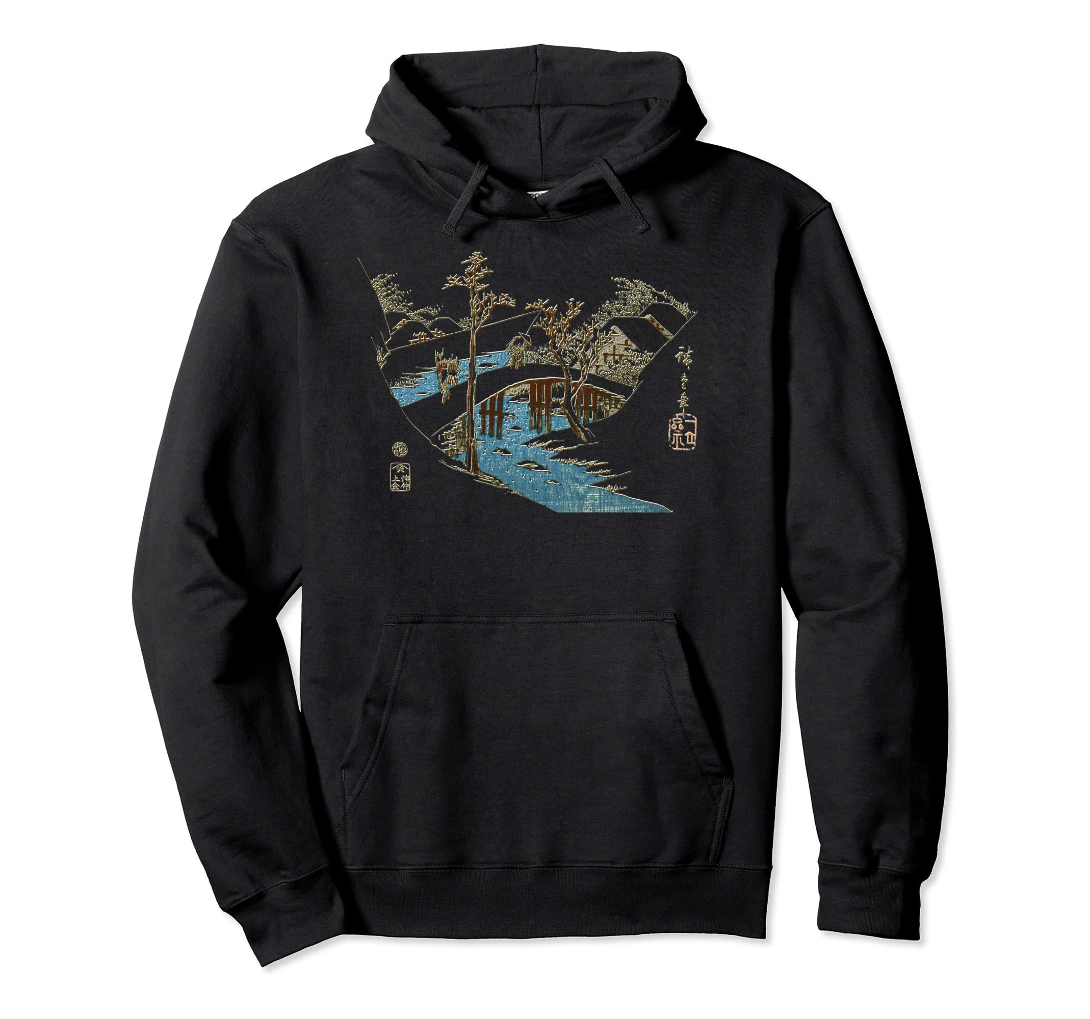 Famous Fine Art Bridge Snow Hiroshige Hoodie - Graphic Print Men Women - T-Shirt, Sweatshirt, Hoodie