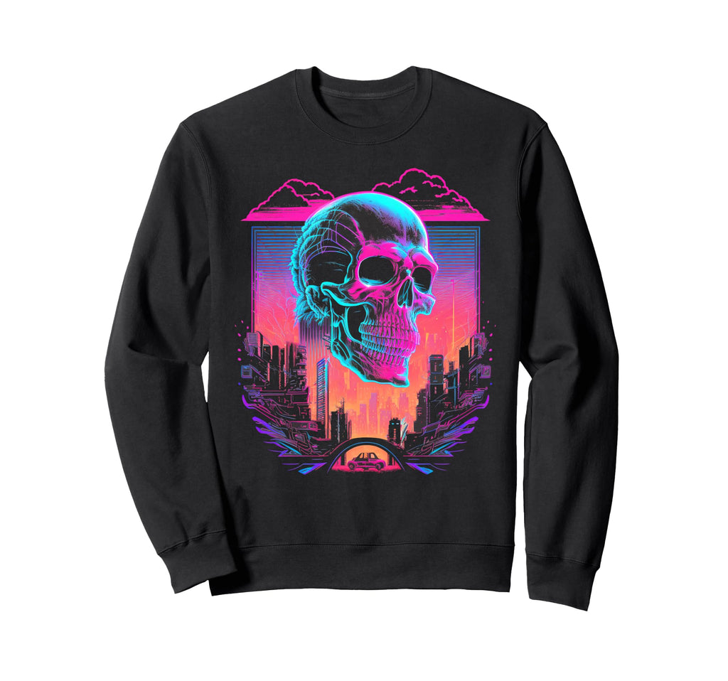 Skull Vaporwave Retrowave Aesthetic Sweatshirt - Unique Graphic for Adults - T-Shirt, Sweatshirt, Hoodie