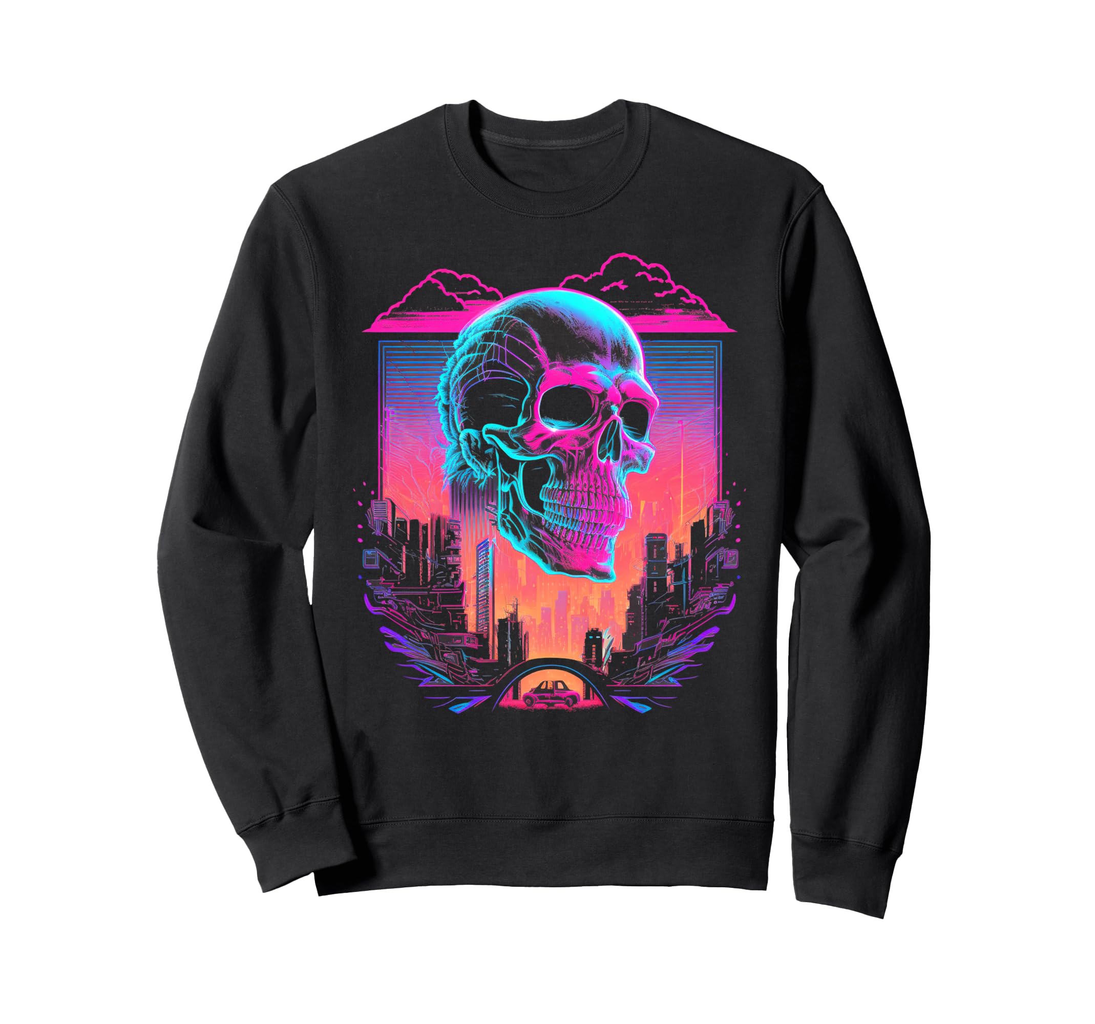 Skull Vaporwave Retrowave Aesthetic Sweatshirt - Unique Graphic for Adults - T-Shirt, Sweatshirt, Hoodie