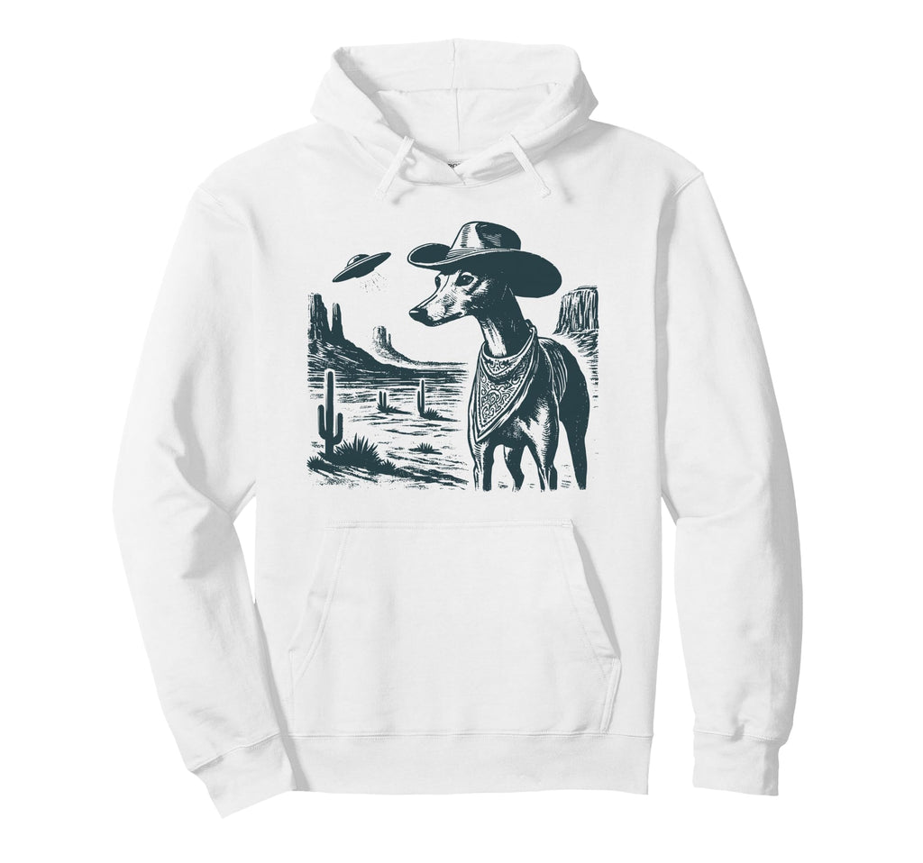 Greyhound Ufo Alien Western Cowboy Greyhound Hoodie - Unique Graphic Unisex - T-Shirt, Sweatshirt, Hoodie