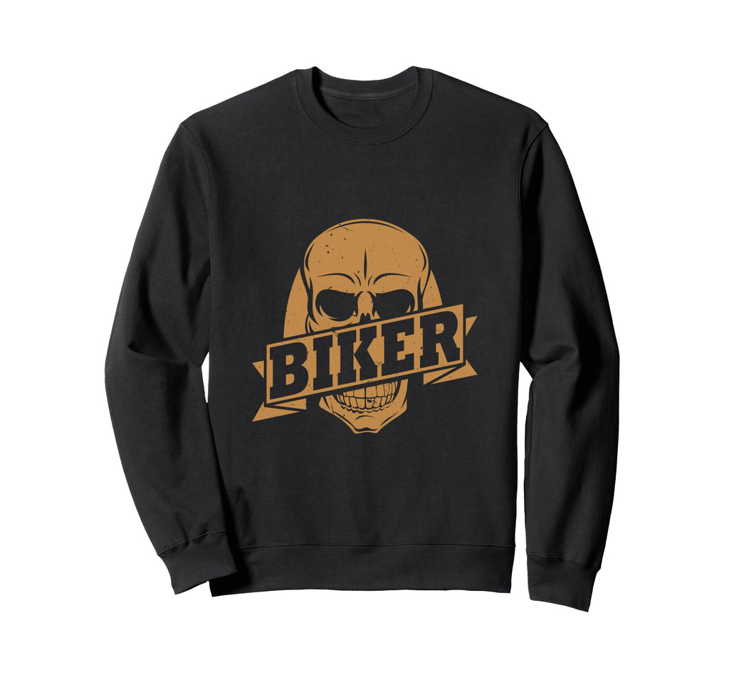 Biker Skull Motorcycle Sweatshirt - Minimalist Print Men Women - T-Shirt, Sweatshirt, Hoodie
