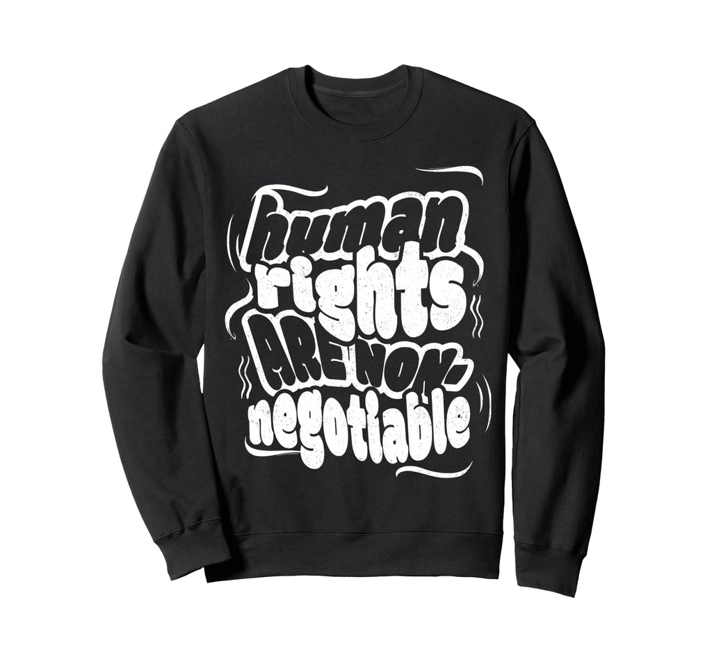 Human Rights Distressed White Sweatshirt - Novelty Apparel for Adults - T-Shirt, Sweatshirt, Hoodie