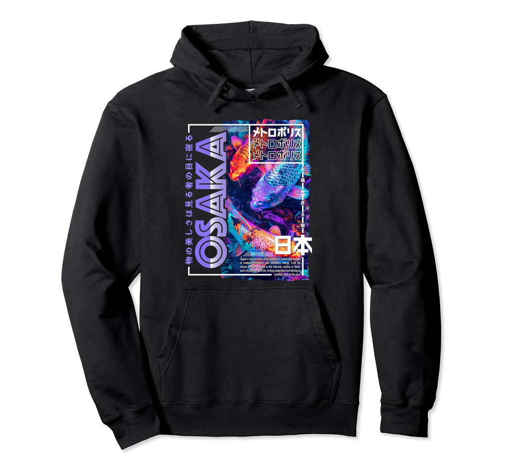 Osaka City 80S Synthwave Koi Carp Japan Hoodie - Minimalist Print Unisex - T-Shirt, Sweatshirt, Hoodie