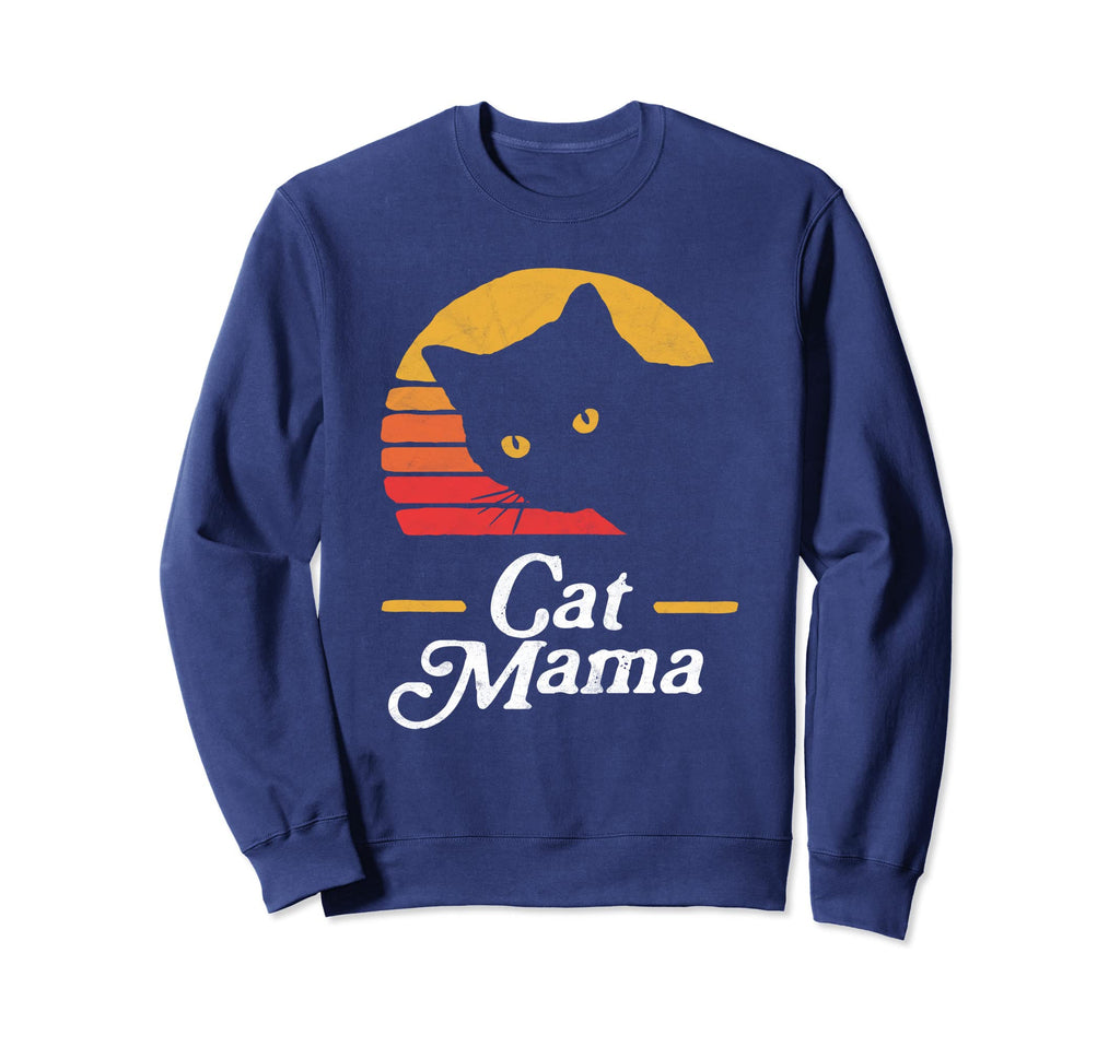 Cat Mama Eighties Cat Distressed Sweatshirt - Minimalist Print Men Women - T-Shirt, Sweatshirt, Hoodie